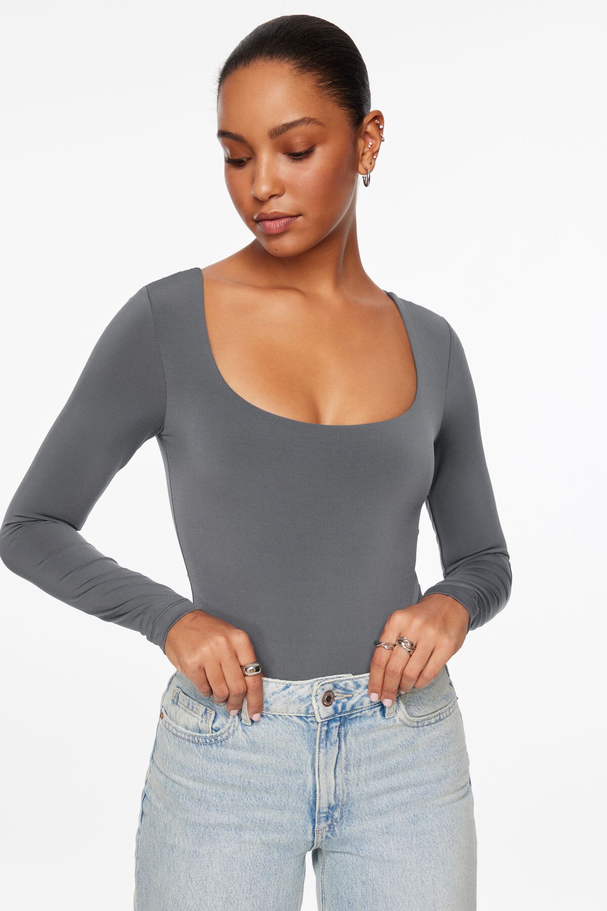 Maren Sculpt Square Neck Bodysuit Blue Dynamite