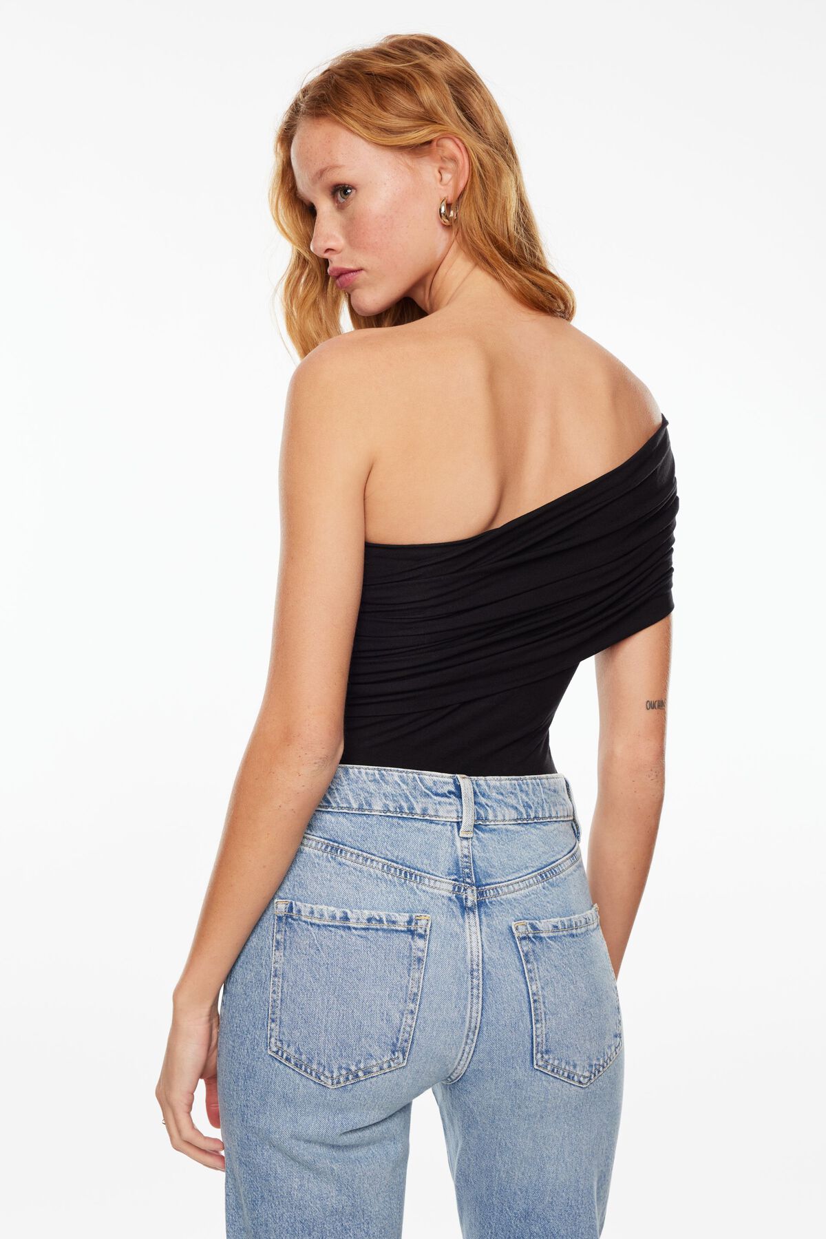 Dynamite One Shoulder Draped Bodysuit. 5