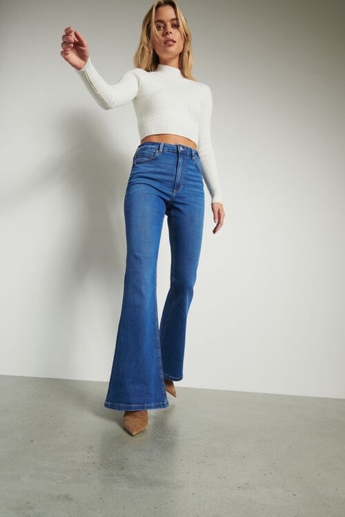 Ultra High Waist Stretch Flare Jeans Blue Dynamite