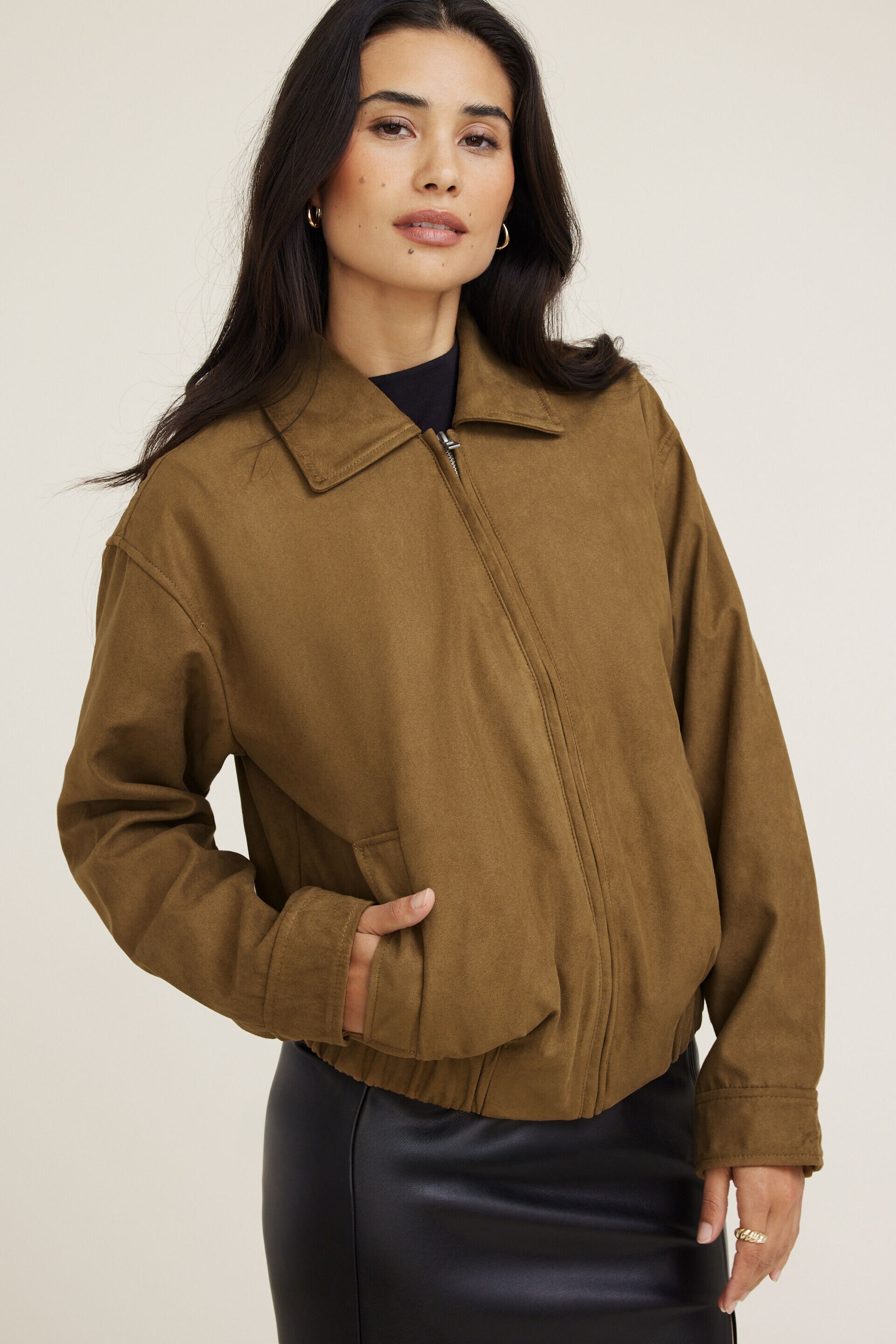 Faux Suede Coach Jacket
