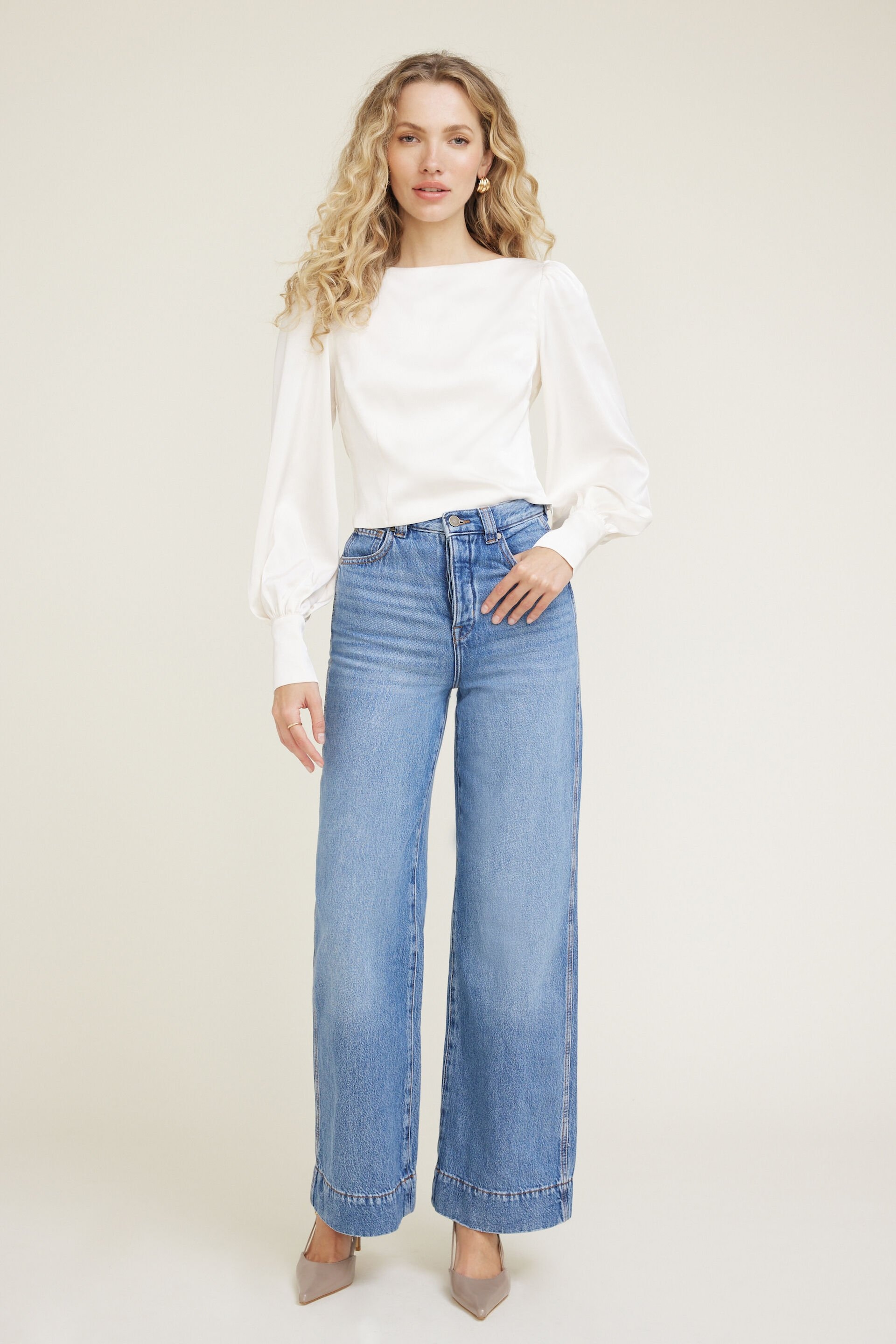 Faye Cropped Boat Neck Satin Blouse