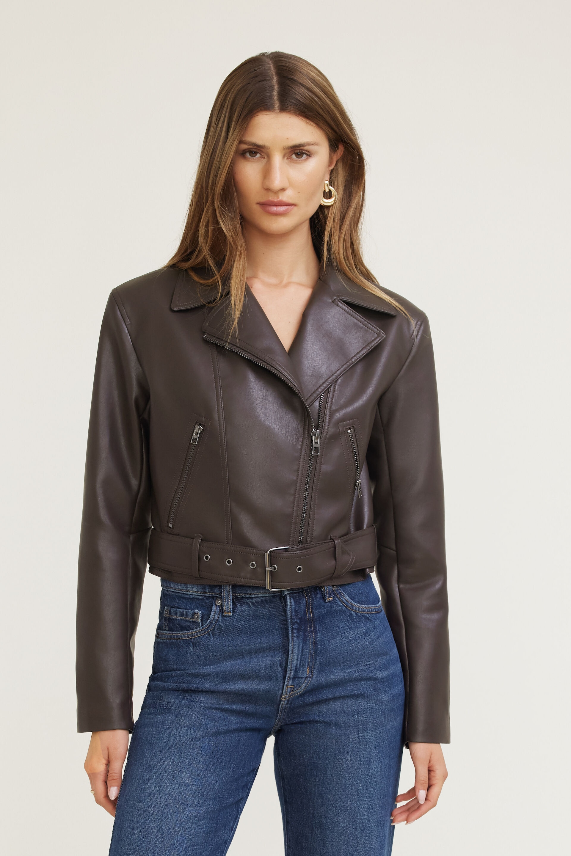 Belted Faux Leather Moto Jacket