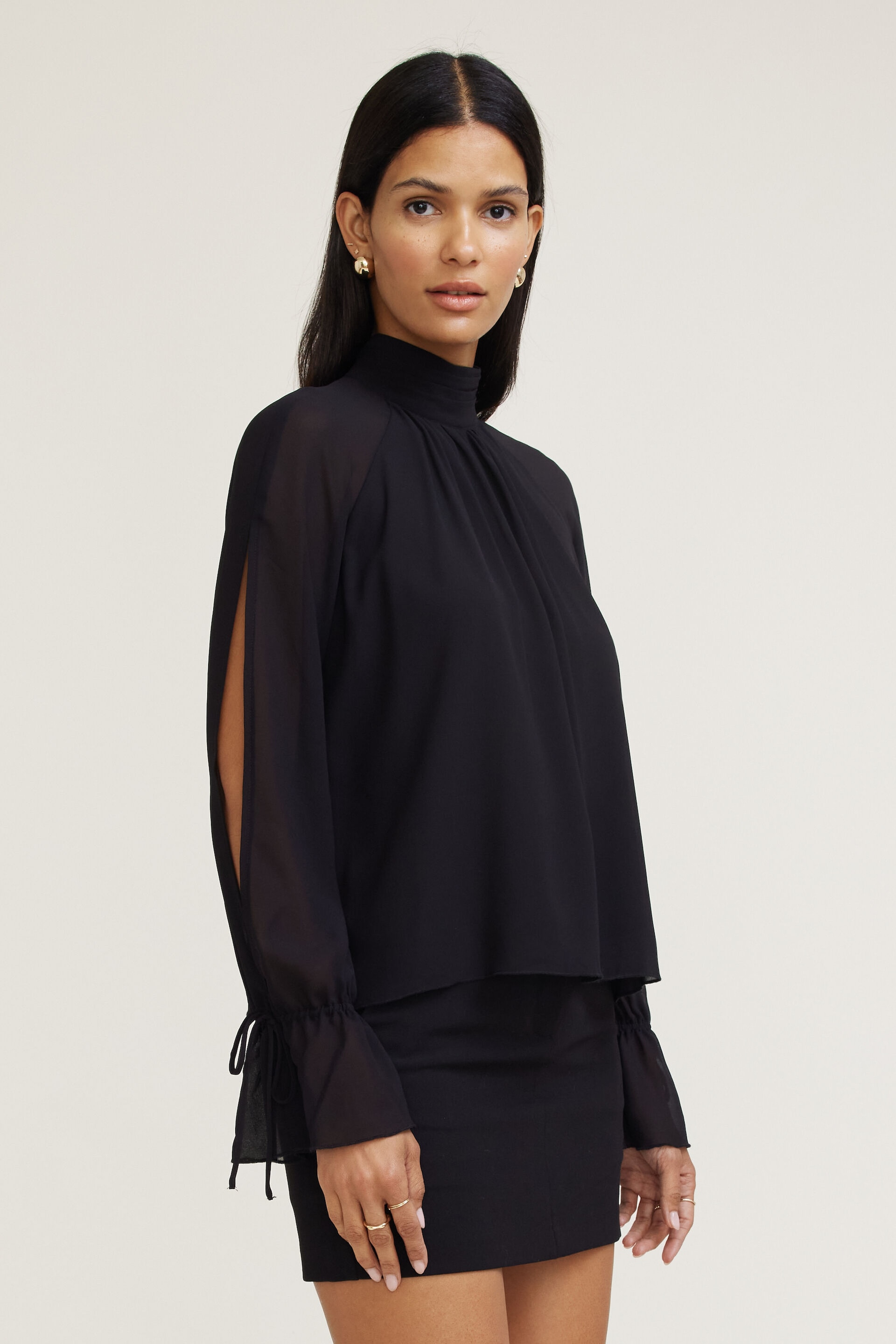 High Neck Gathered Blouse