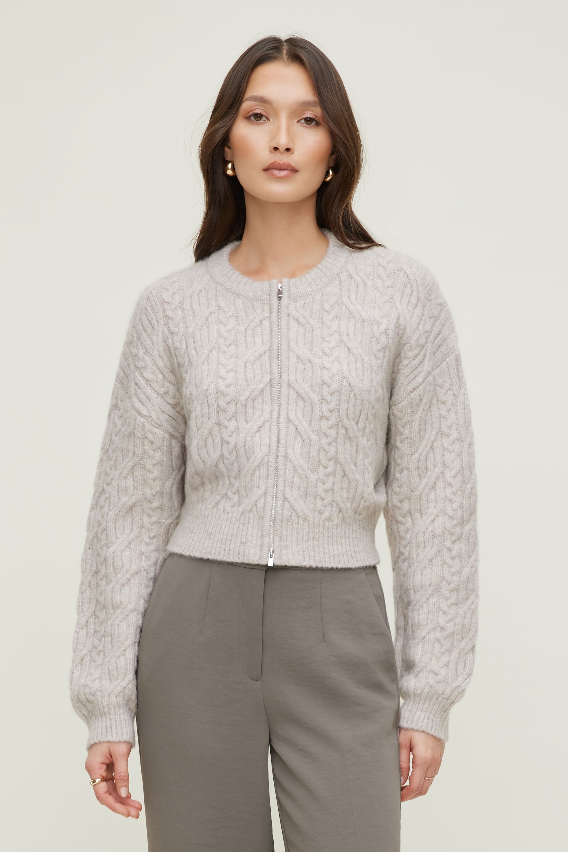 Cable Knit Zip Up Sweater