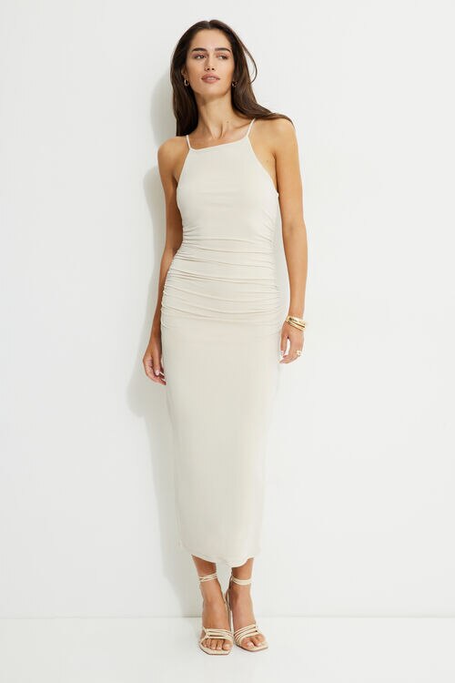 Ines Ruched Jersey Maxi Dress Beige Dynamite