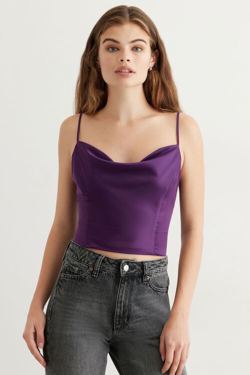 Salley Satin Cowl Neck Top Purple Dynamite