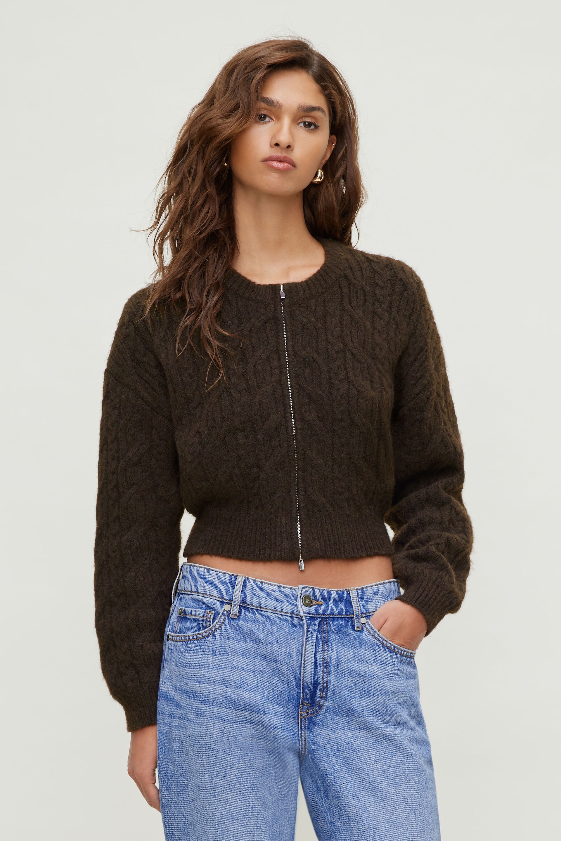 Cable Knit Zip Up Sweater