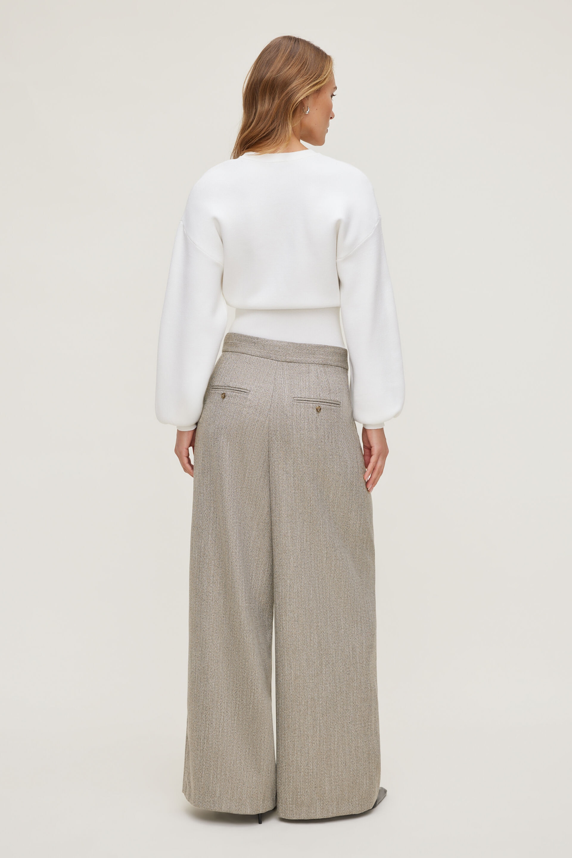 Herringbone Pleated Wide Leg Pants