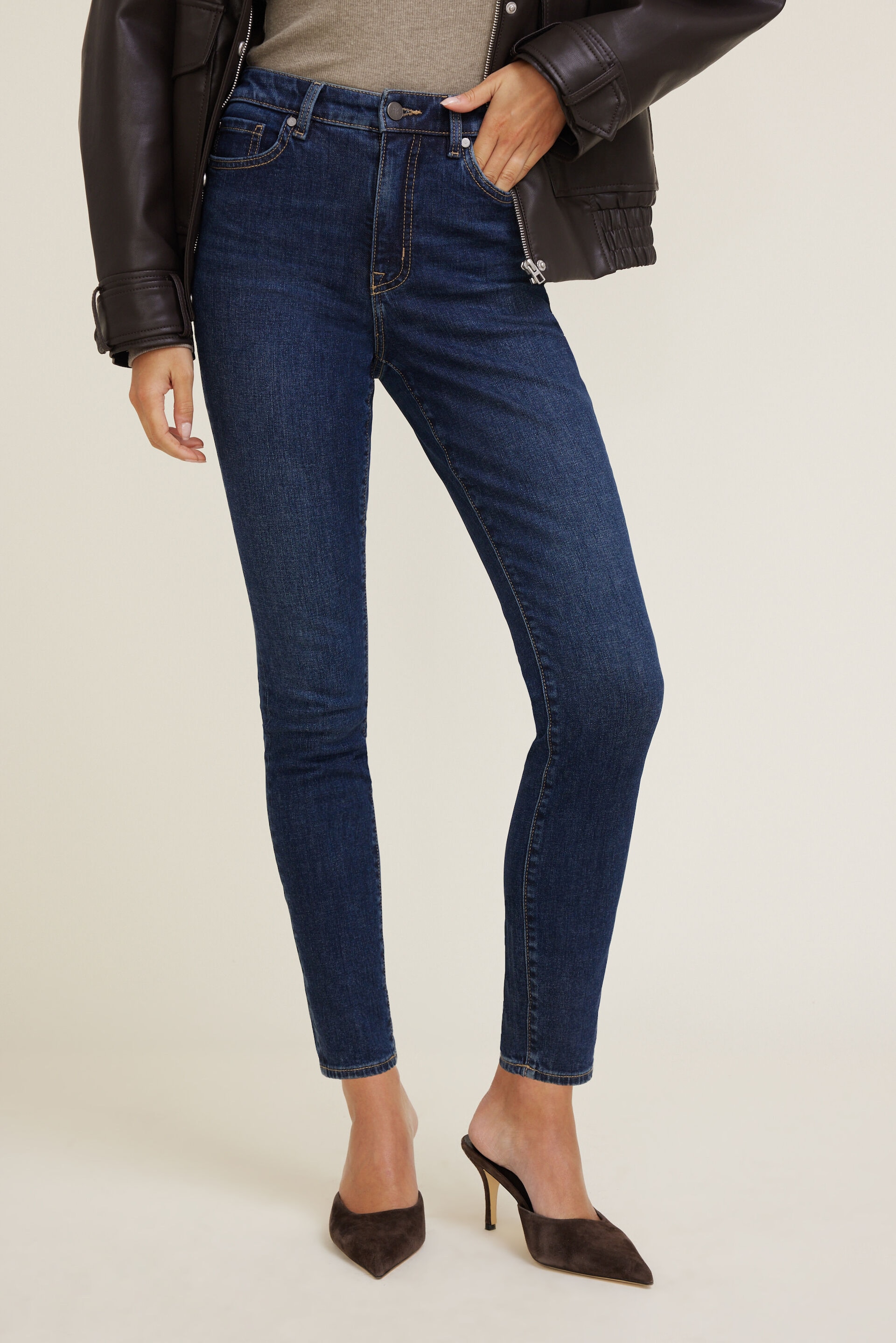 Jean skinny extensible à taille haute Goldie