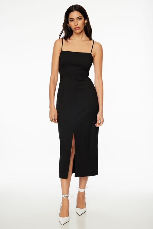 Square Neck Midi Dress With Slit