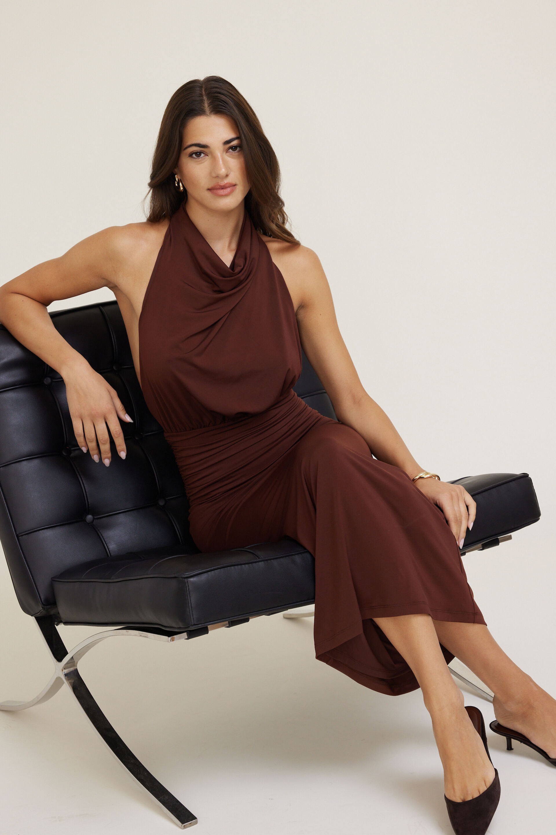 Sculpt Halter Cowl Neck Maxi Dress
