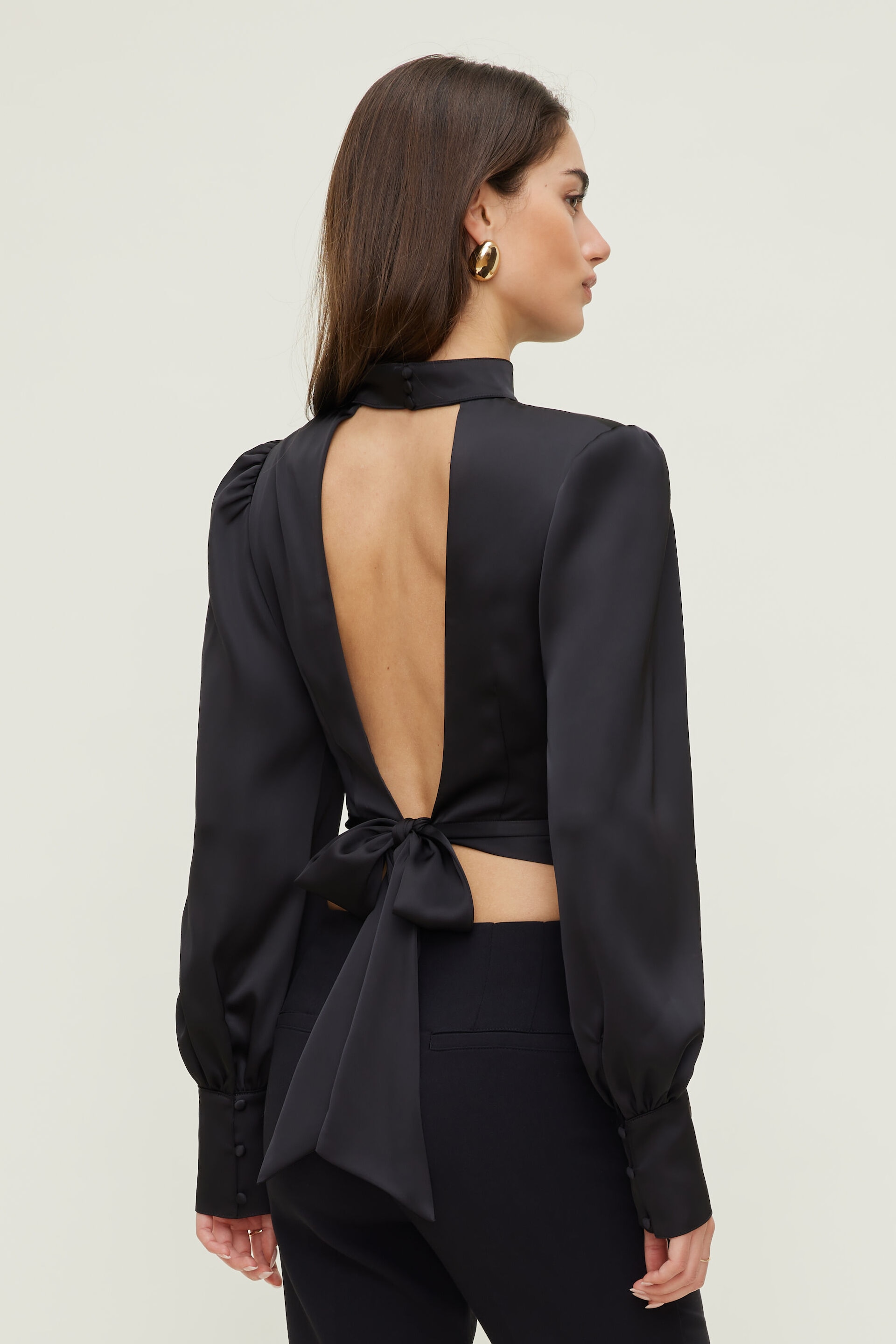 Open Back Satin Blouse
