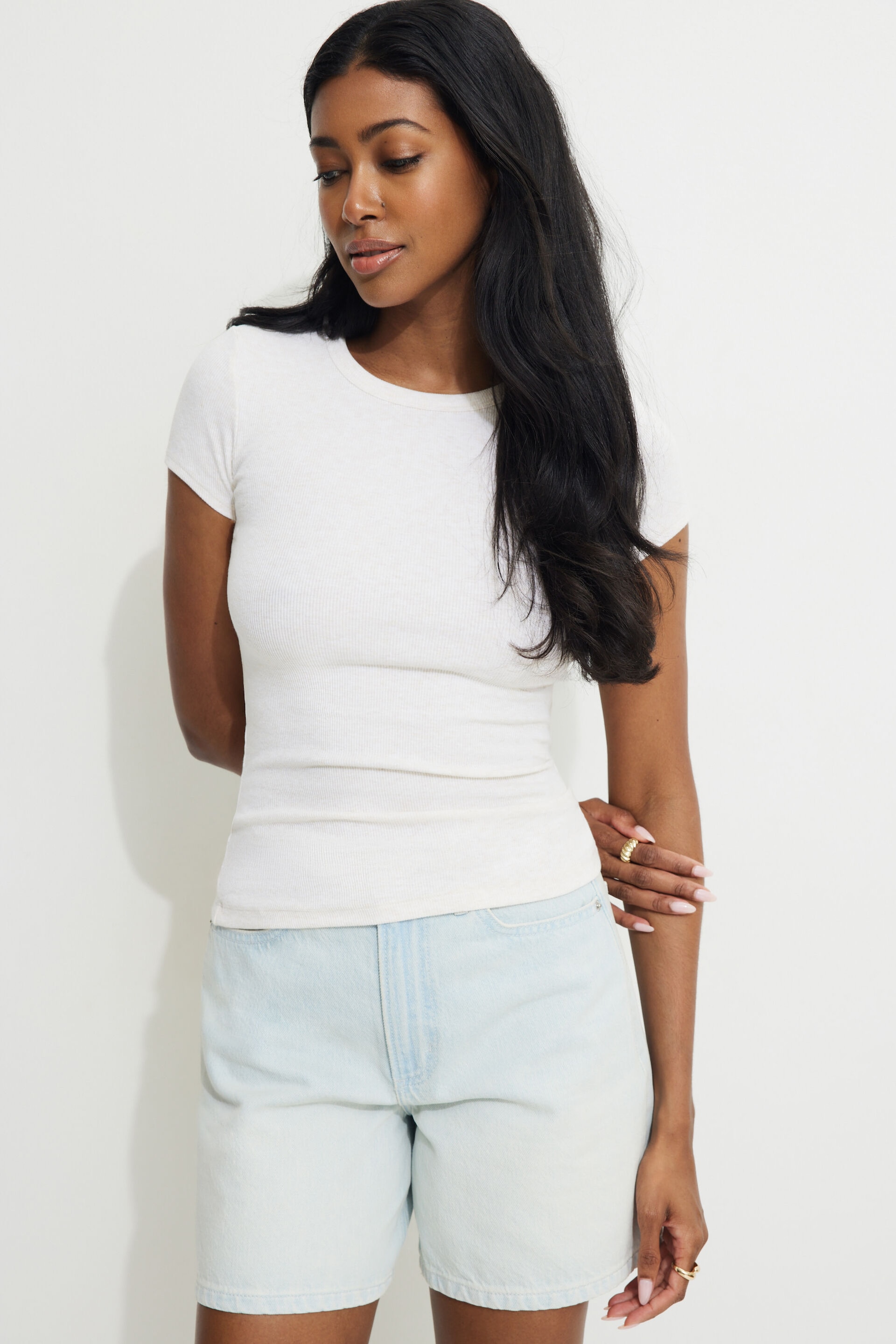 Olive Ribbed Crewneck T Shirt