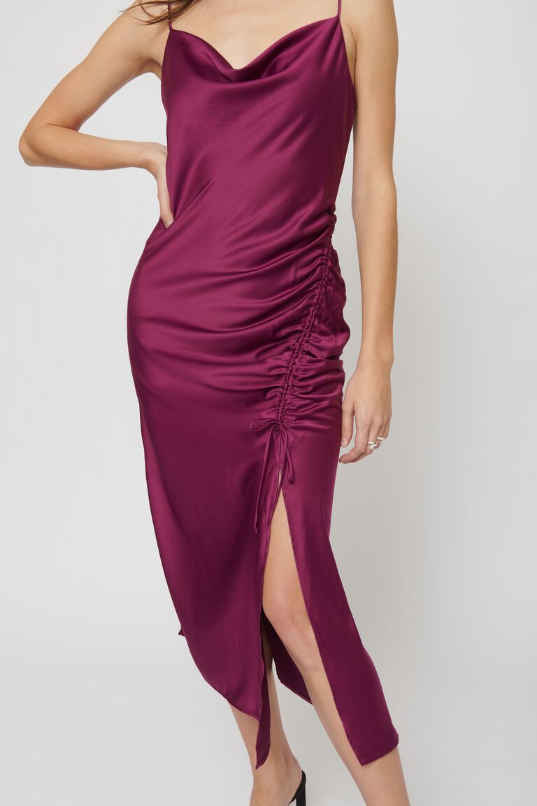 Ashley Ruched Satin Slip Dress Dynamite