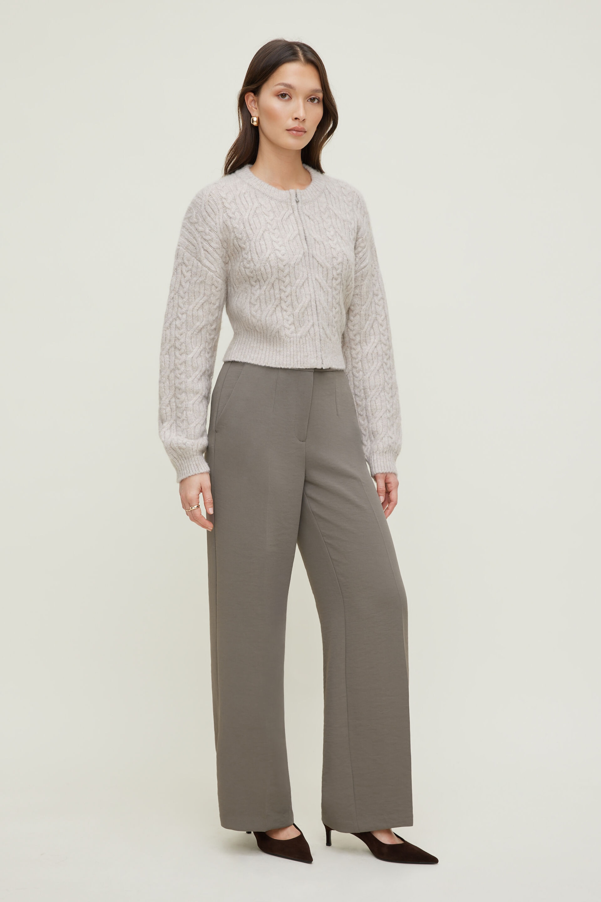 Cable Knit Zip Up Sweater