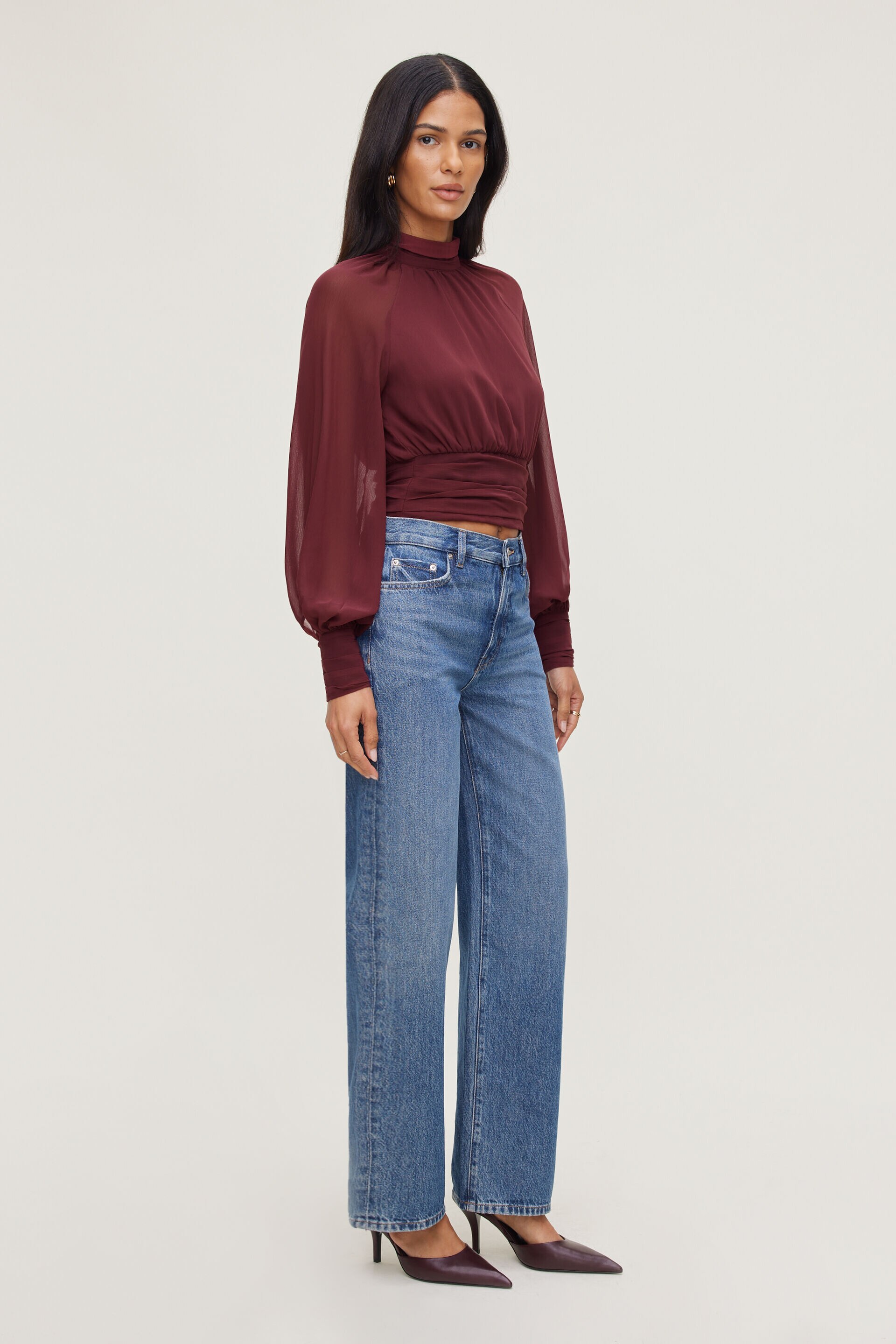 Blouse en chiffon à col montant