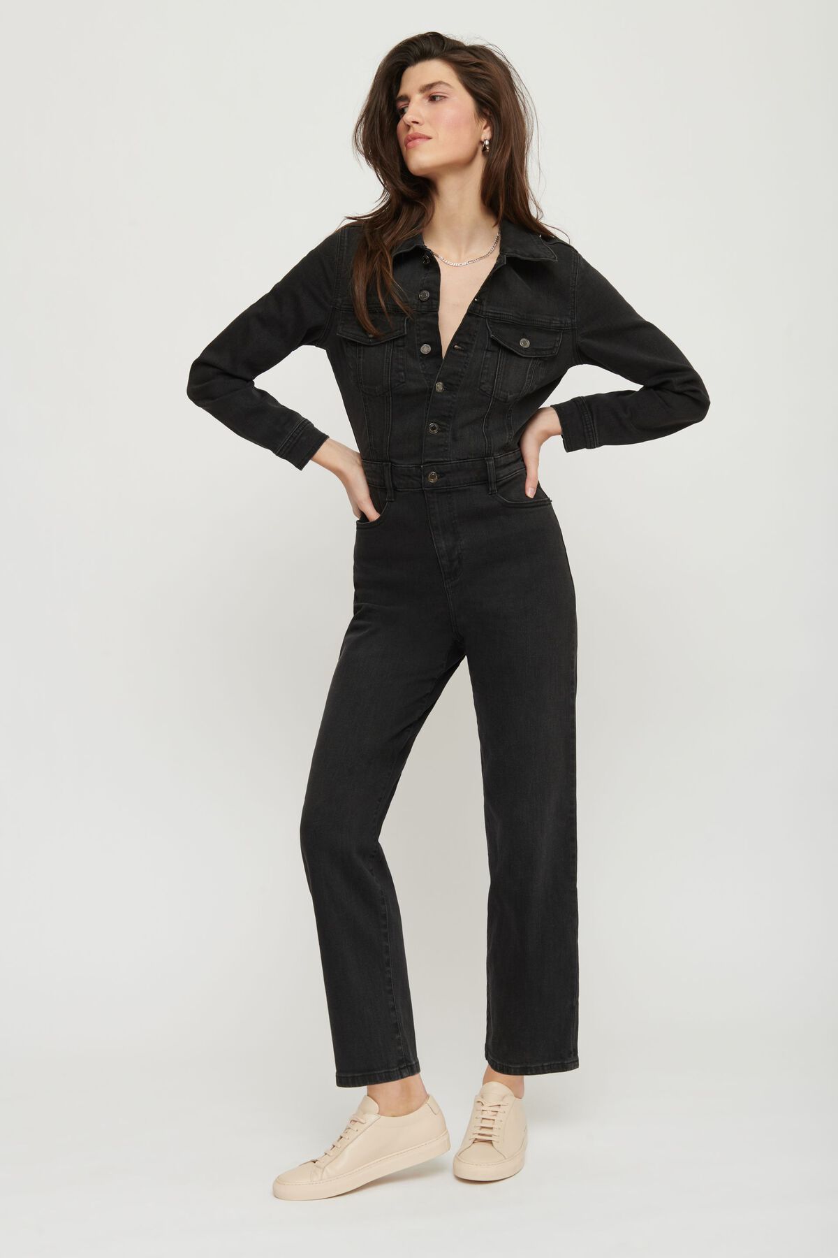 Dynamite Long Sleeve Denim Jumpsuit 10005795507Q