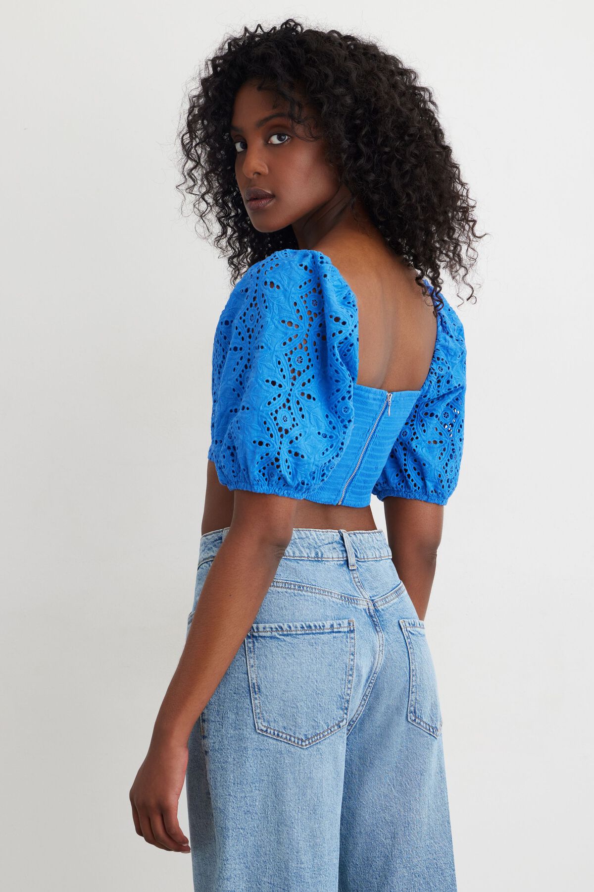 Dynamite Short Sleeve Eyelet Crop Top. 3