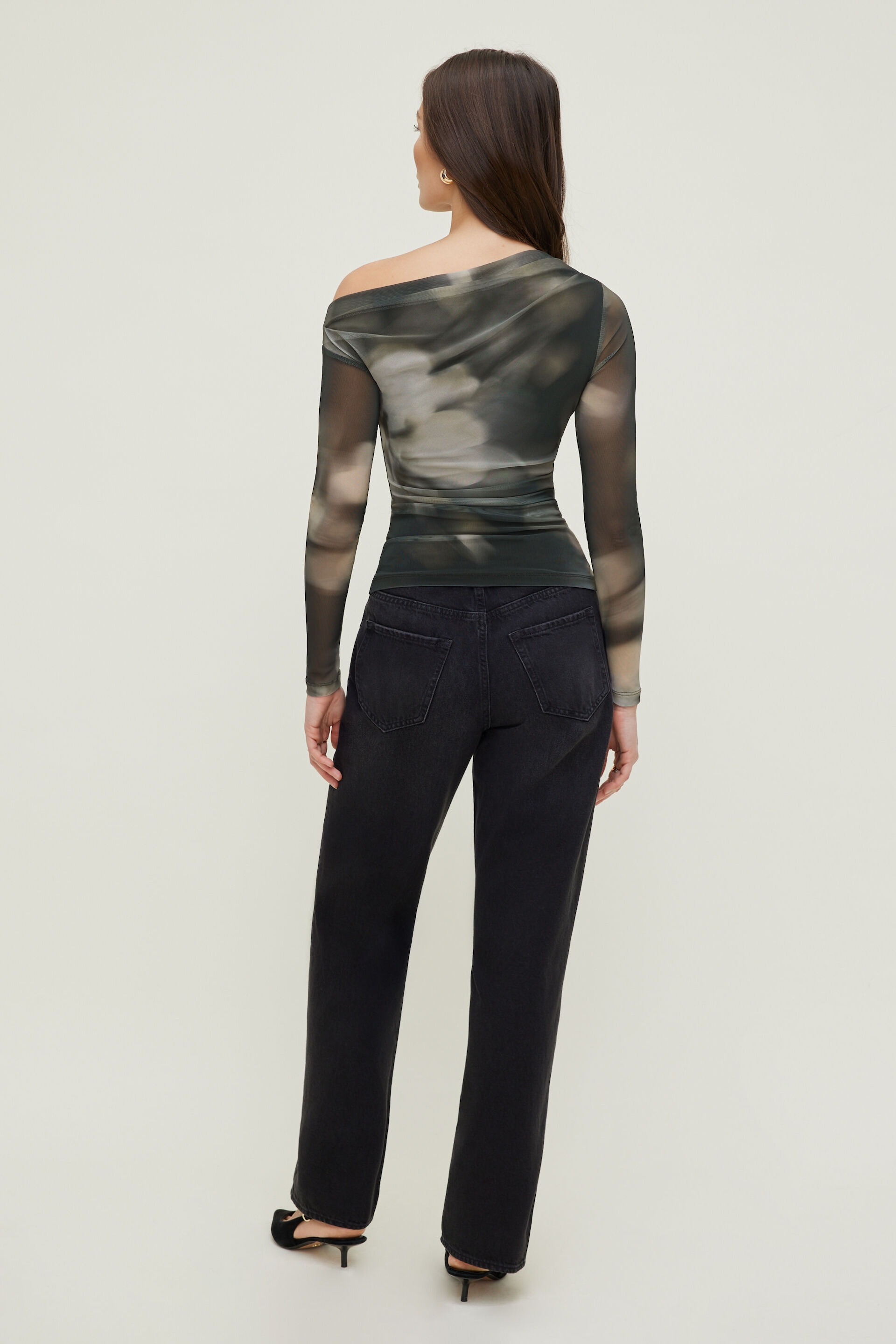 Cleo Printed Mesh Long Sleeve Top