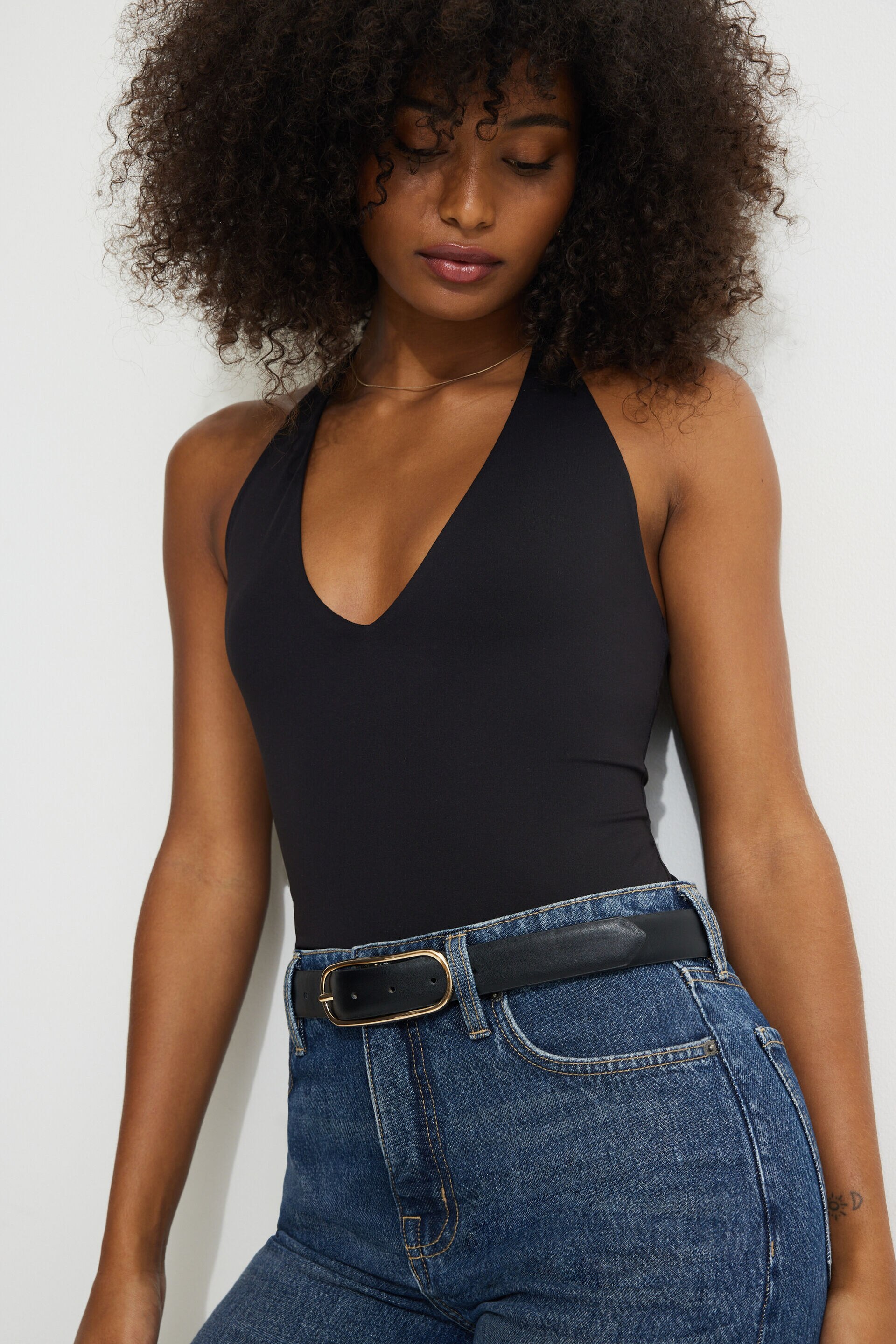 Ceinture mince en faux cuir à boucle ovale