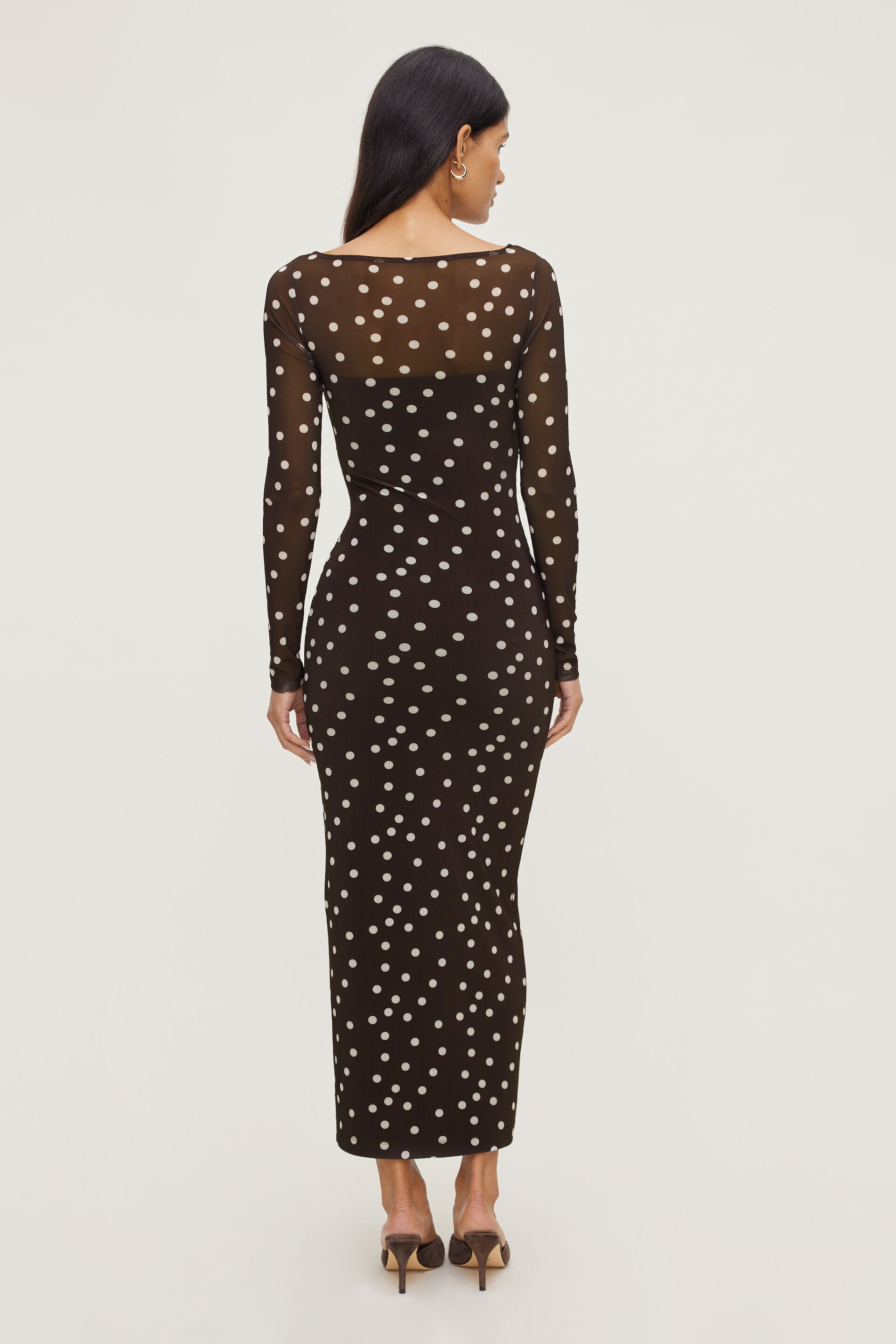 Polka Dot Mesh Maxi Dress