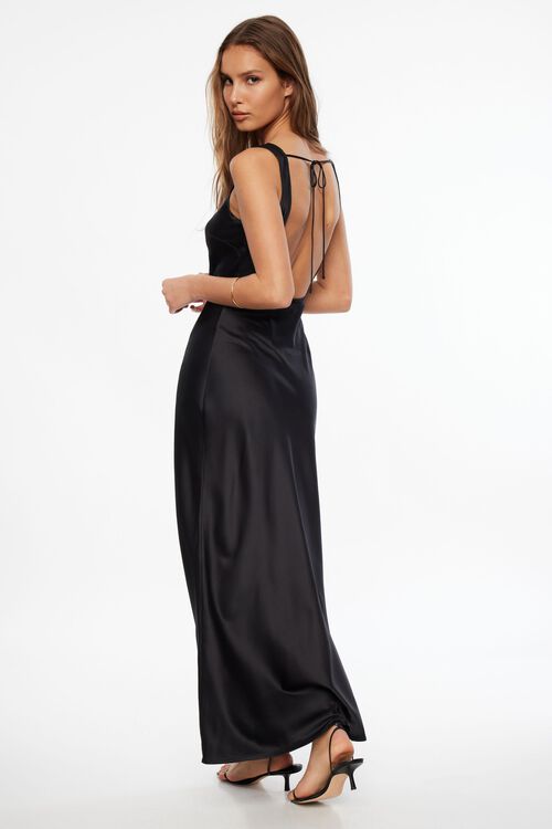A-Line Satin Slip Maxi Dress Black Dynamite