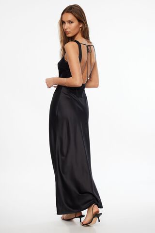 A-Line Satin Slip Maxi Dress Black
