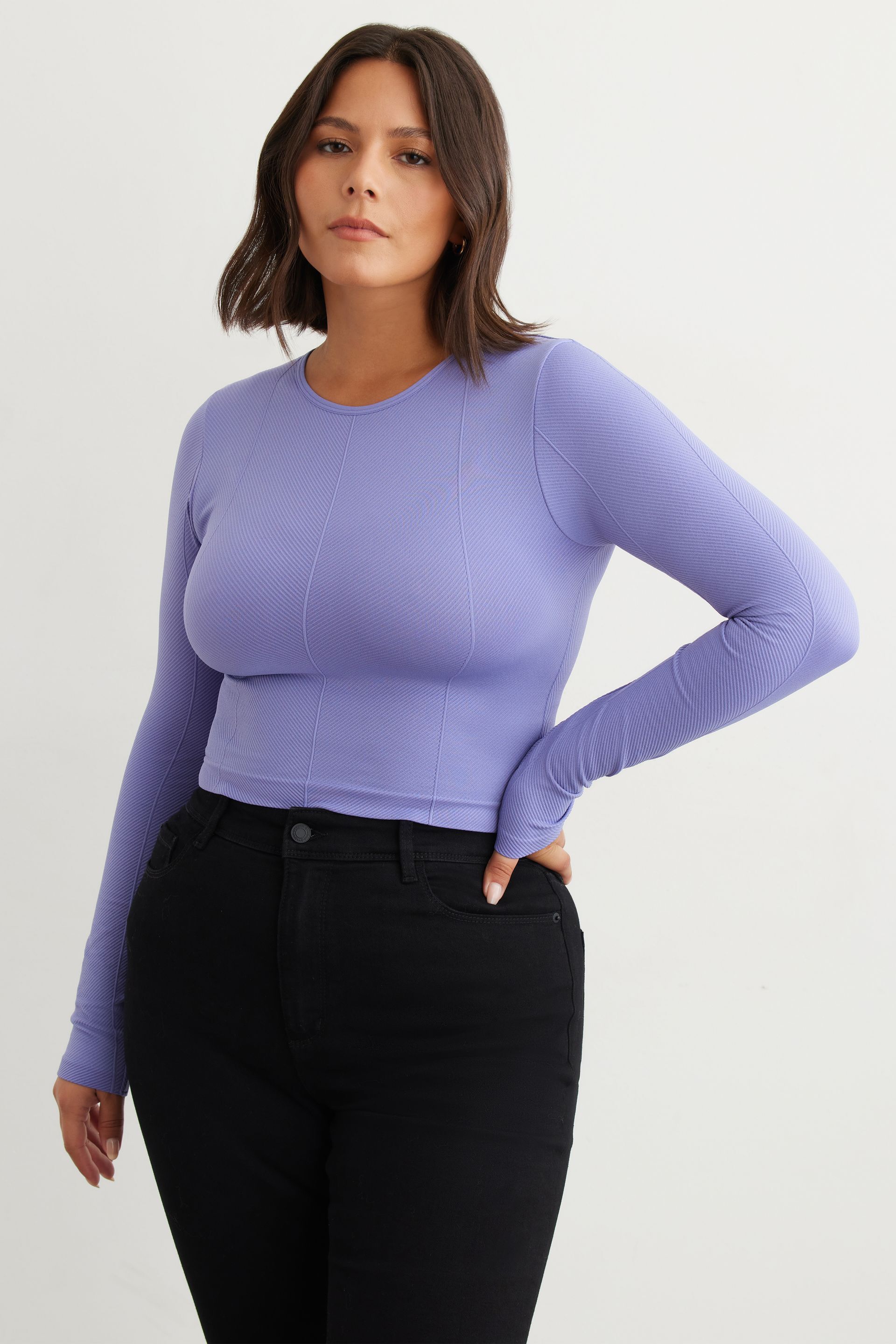 Tai Long Sleeve Crew Neck Ribbed Top | Dynamite
