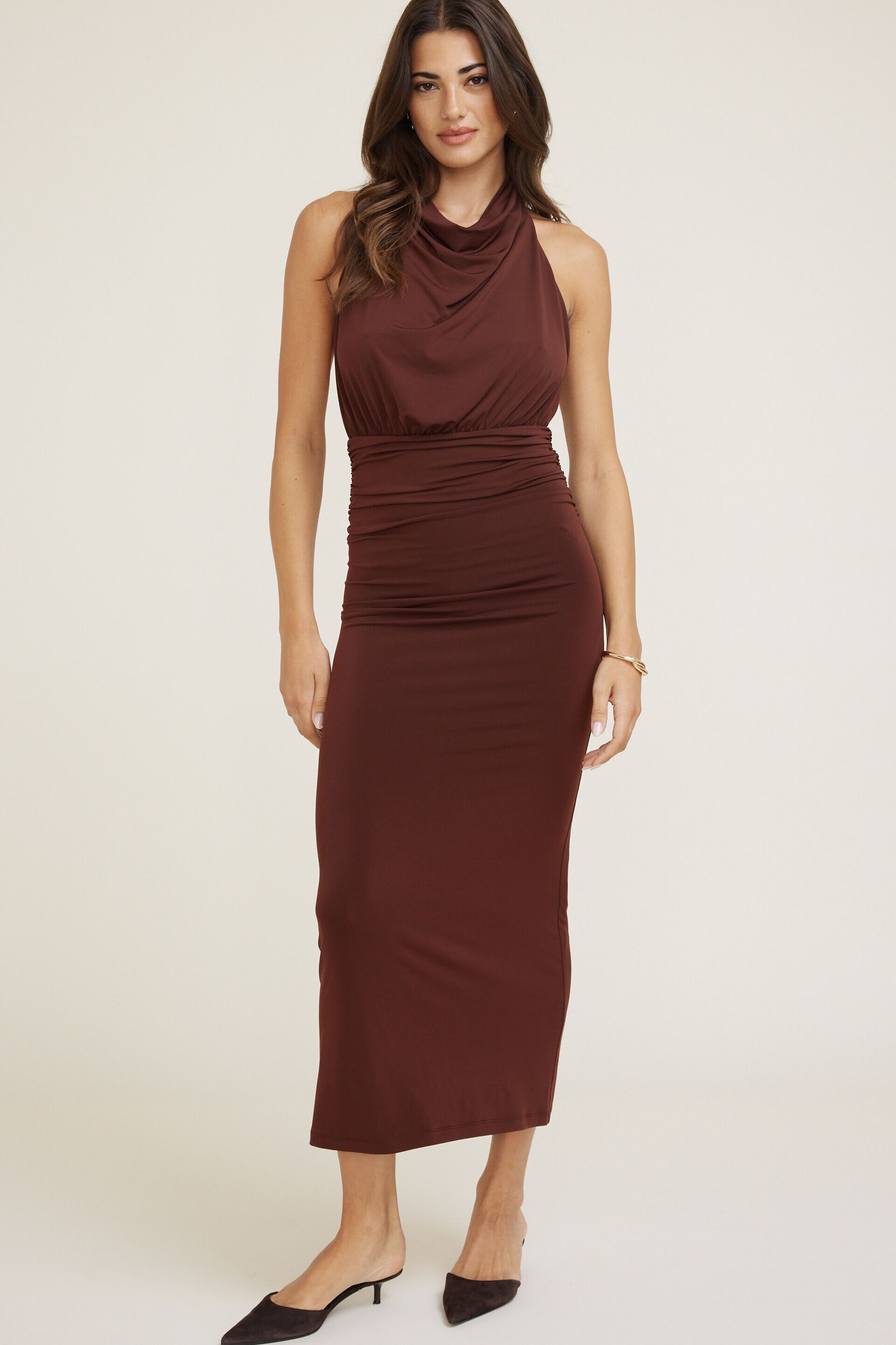Sculpt Halter Cowl Neck Maxi Dress