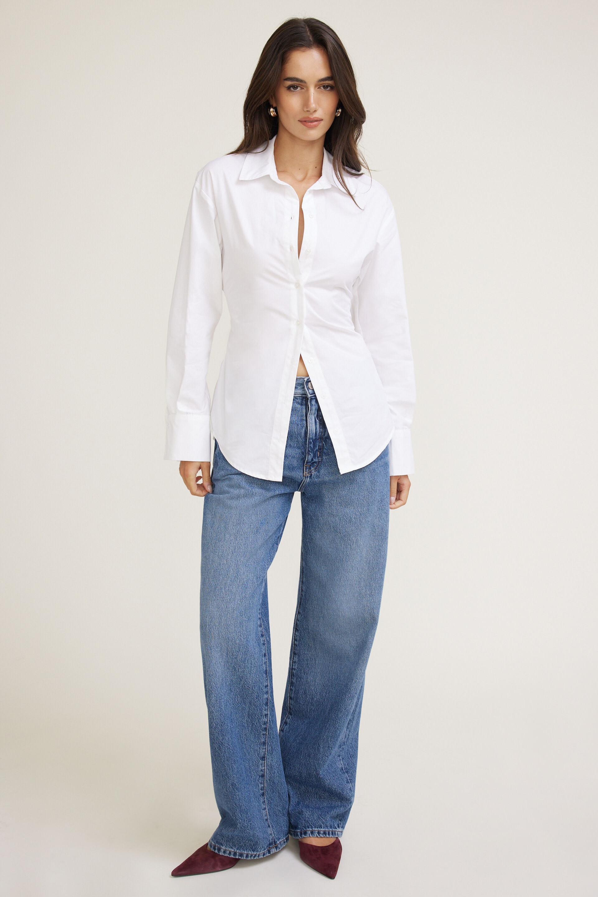 Cinched Waist Poplin Shirt