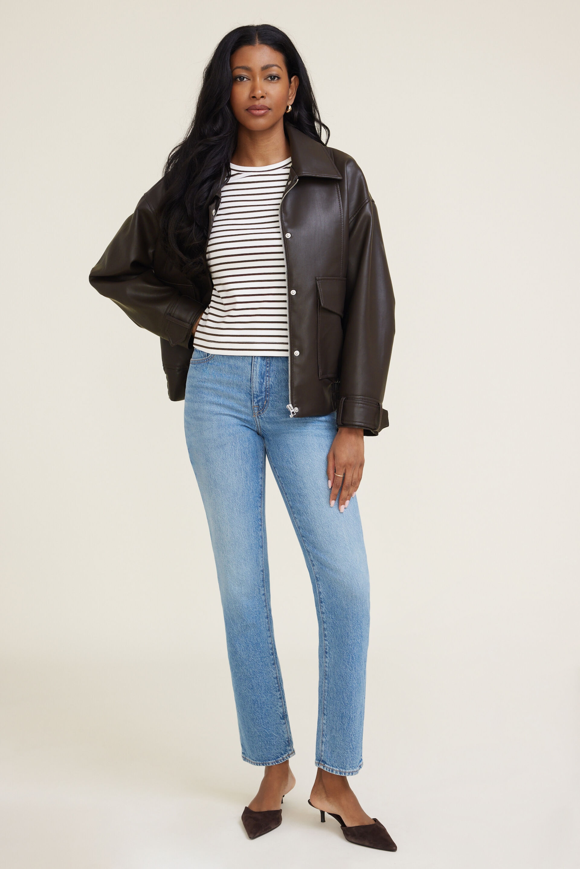 Striped Boxy Cotton Long Sleeve T Shirt