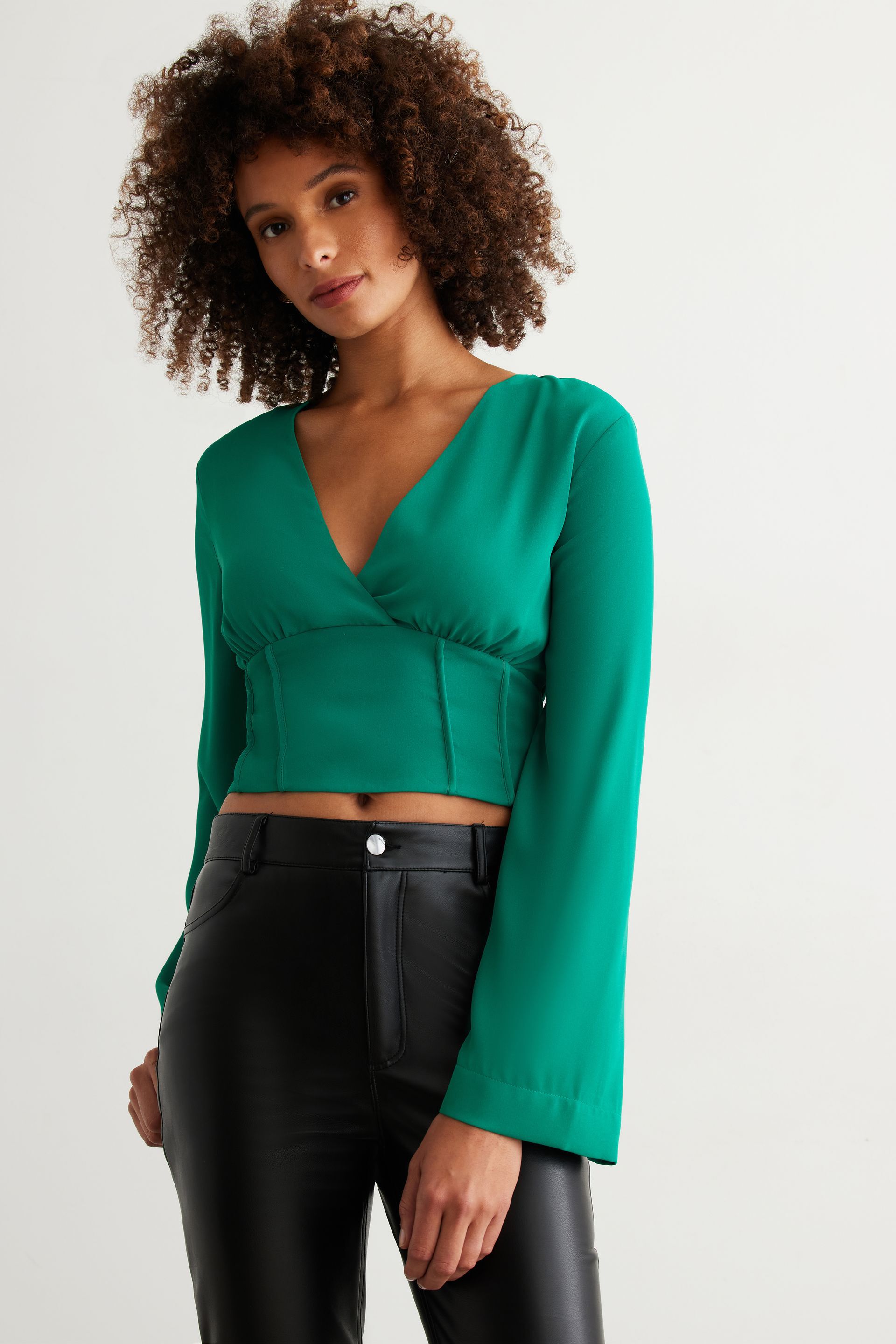 V-Neck Long Sleeve With Corset Waist
