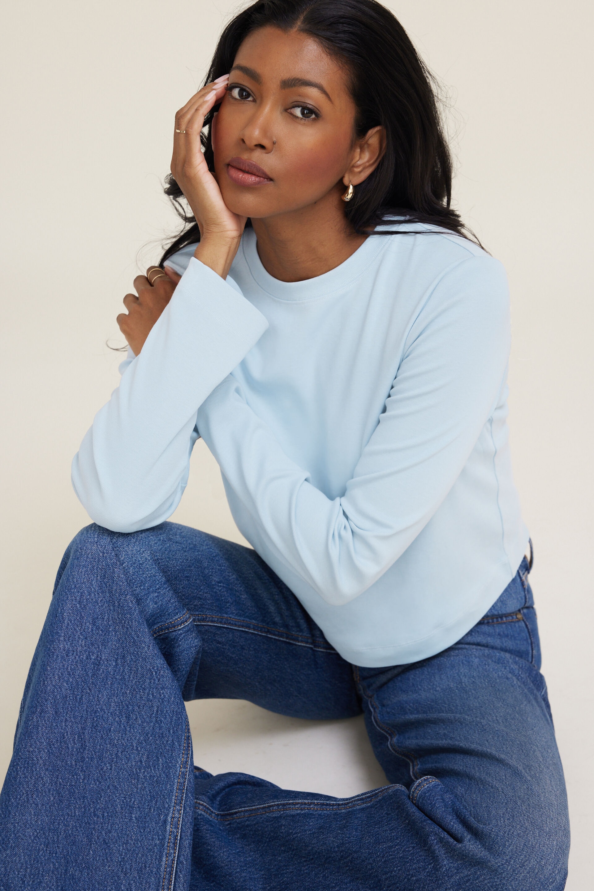 Boxy Cotton Long Sleeve T Shirt