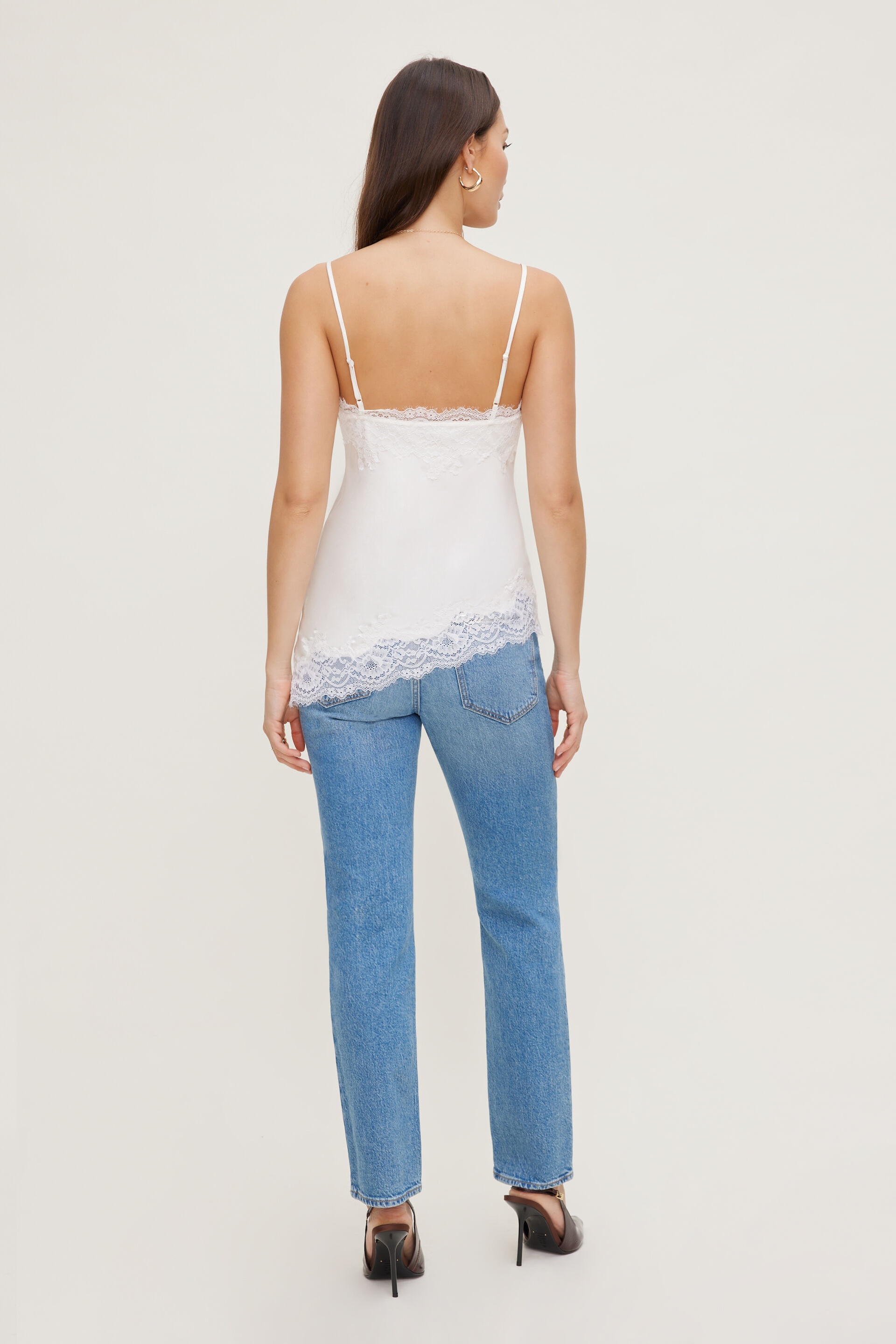 Cassie Asymmetric Lace Satin Cami