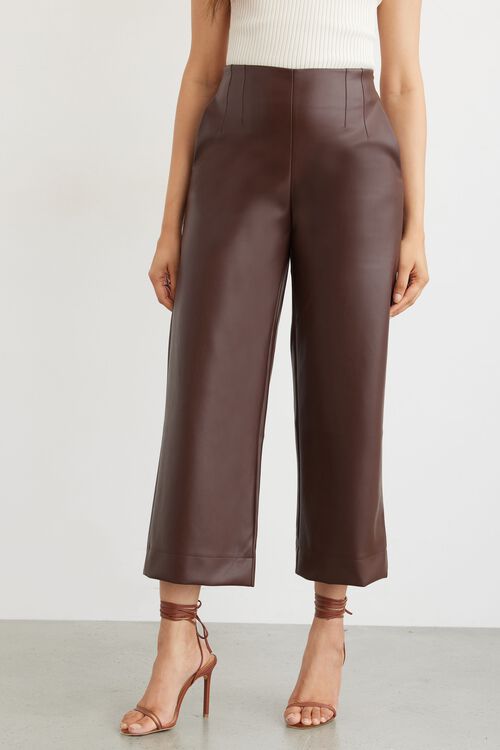 Alternative view # 2 of Dynamite Wide Leg Pants Karlie Culotte Faux Leather Wide Leg Pants in French Roast Brown