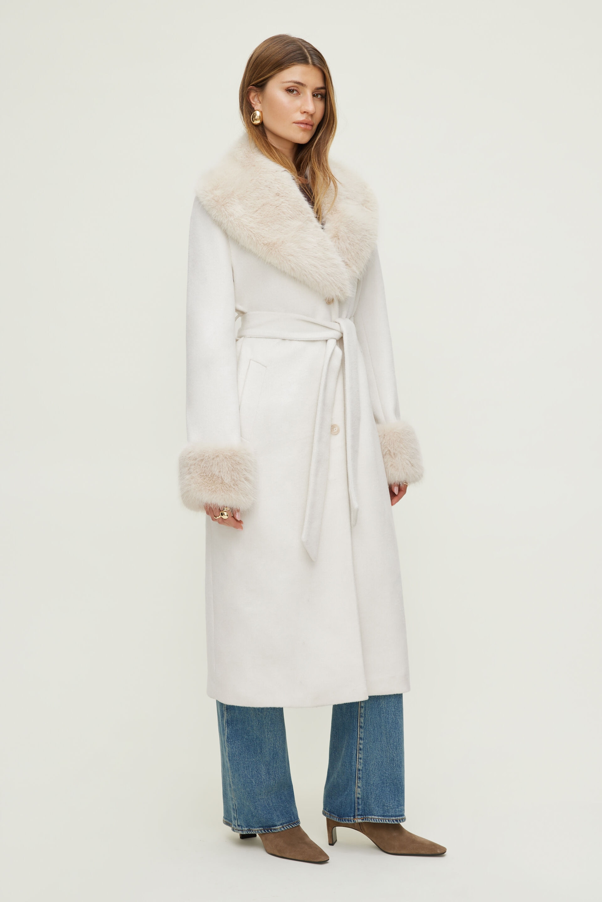 Faux Fur Trim Wool Coat