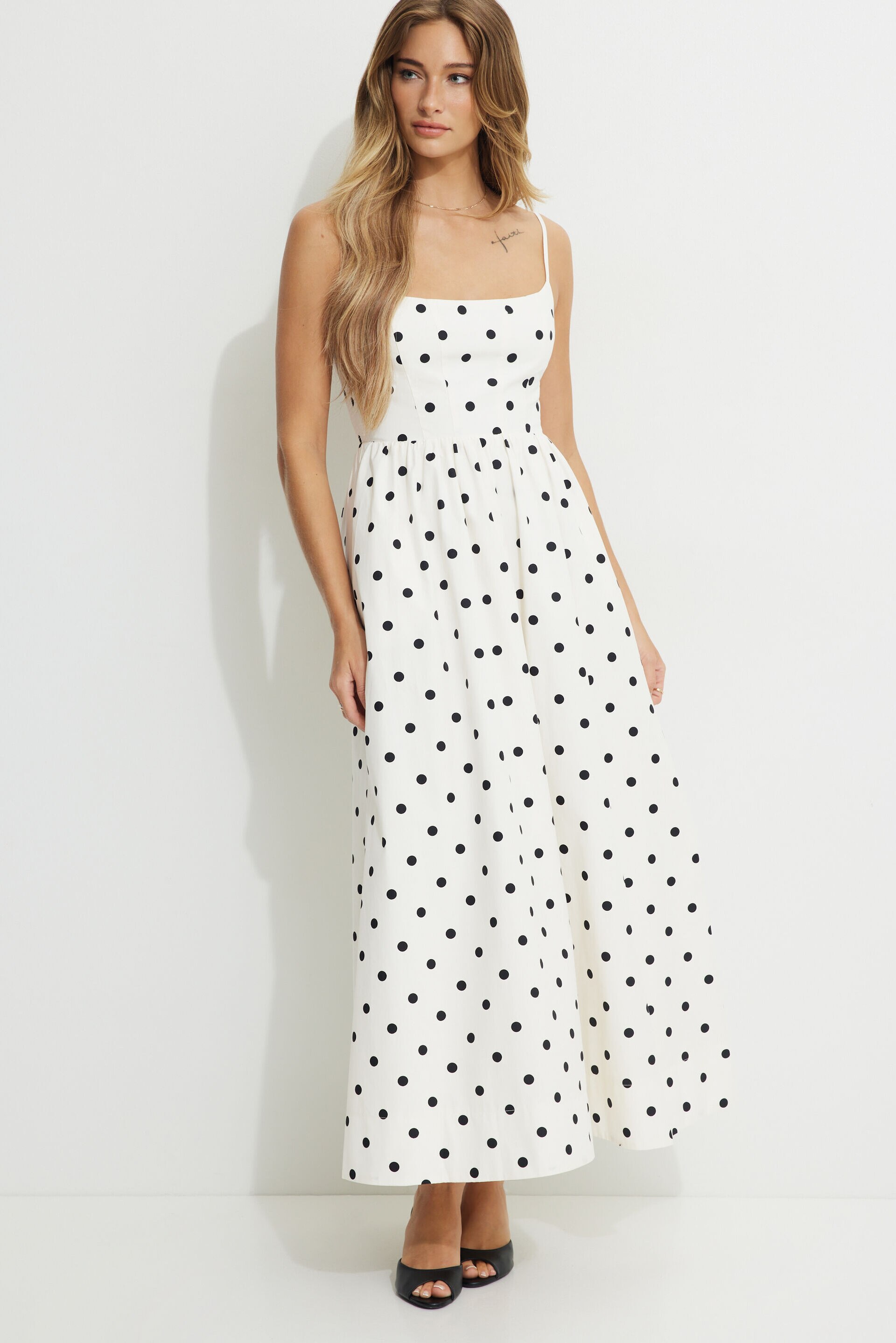 Robe bustier maxi en popeline à pois