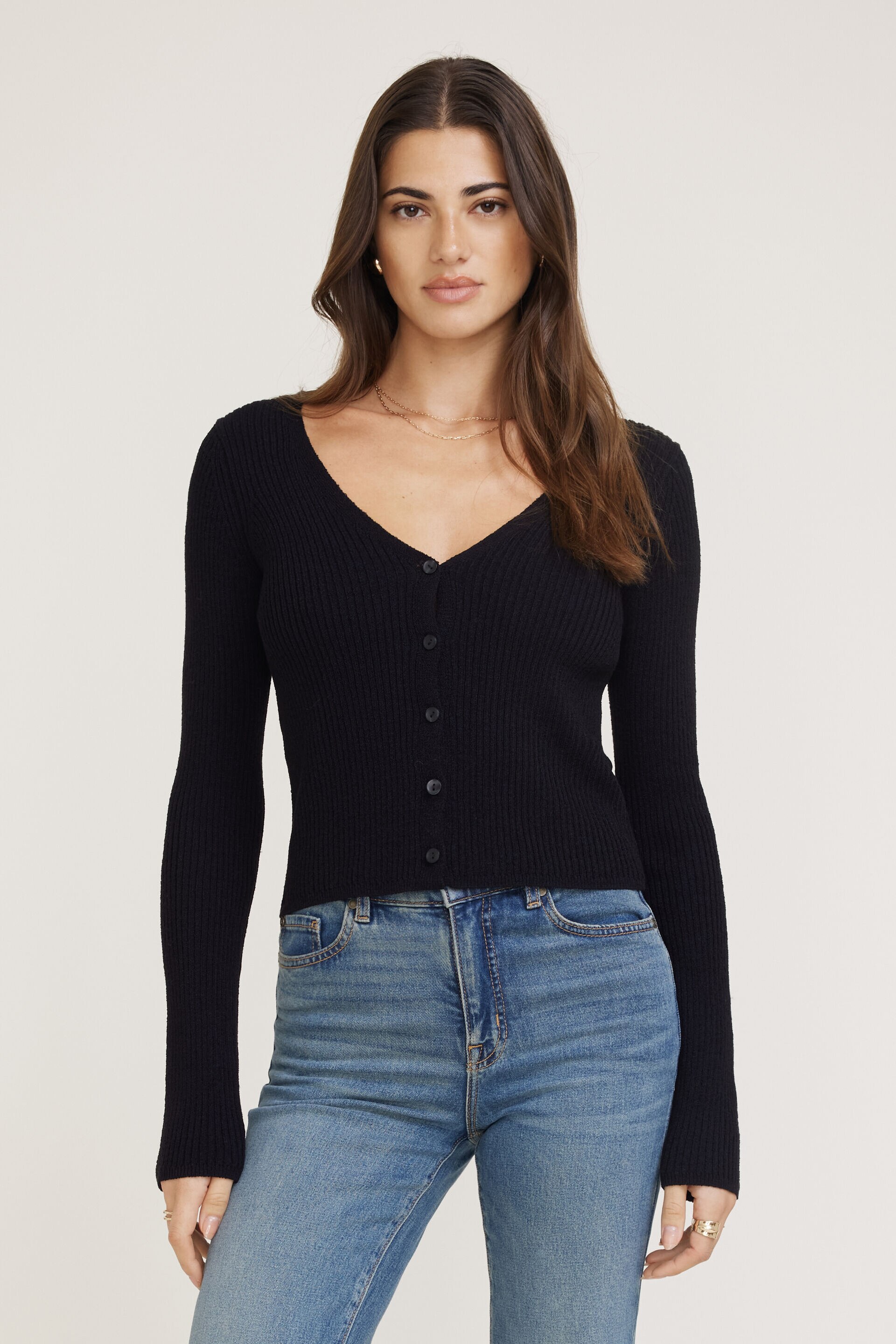 Mila Ribbed V Neck Cardigan