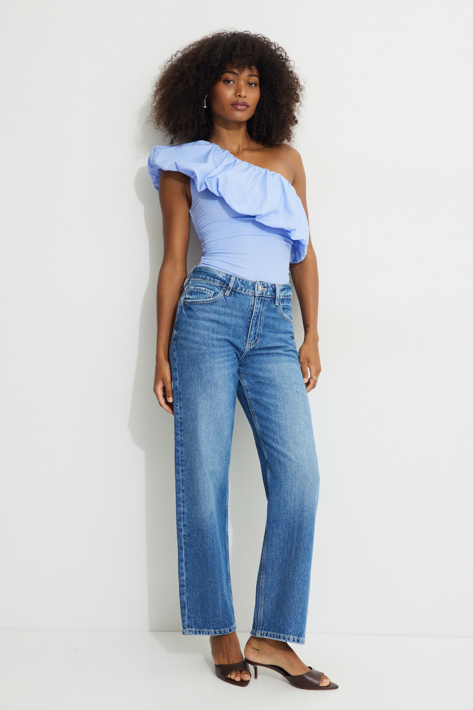 Single Shoulder Puff Sleeve Bodysuit