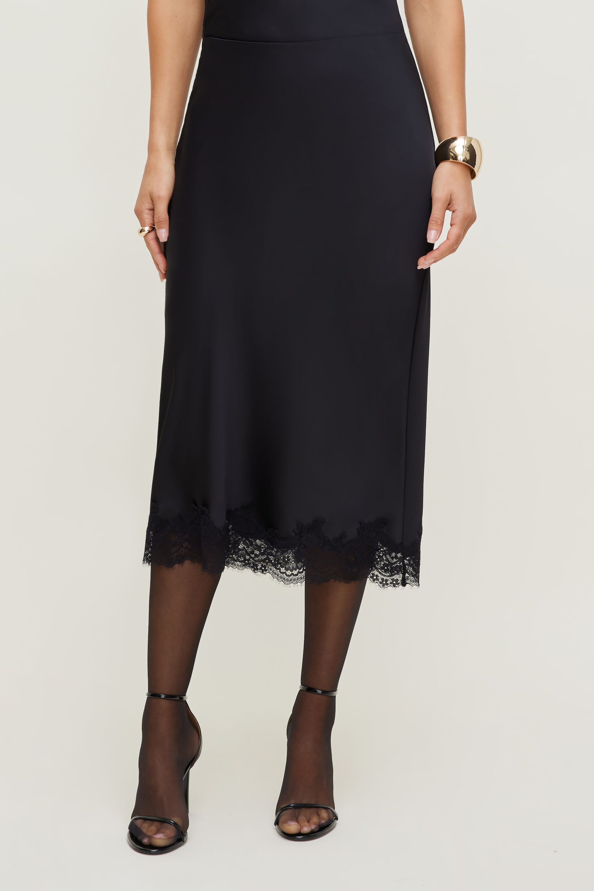 Lace Satin Midi Skirt
