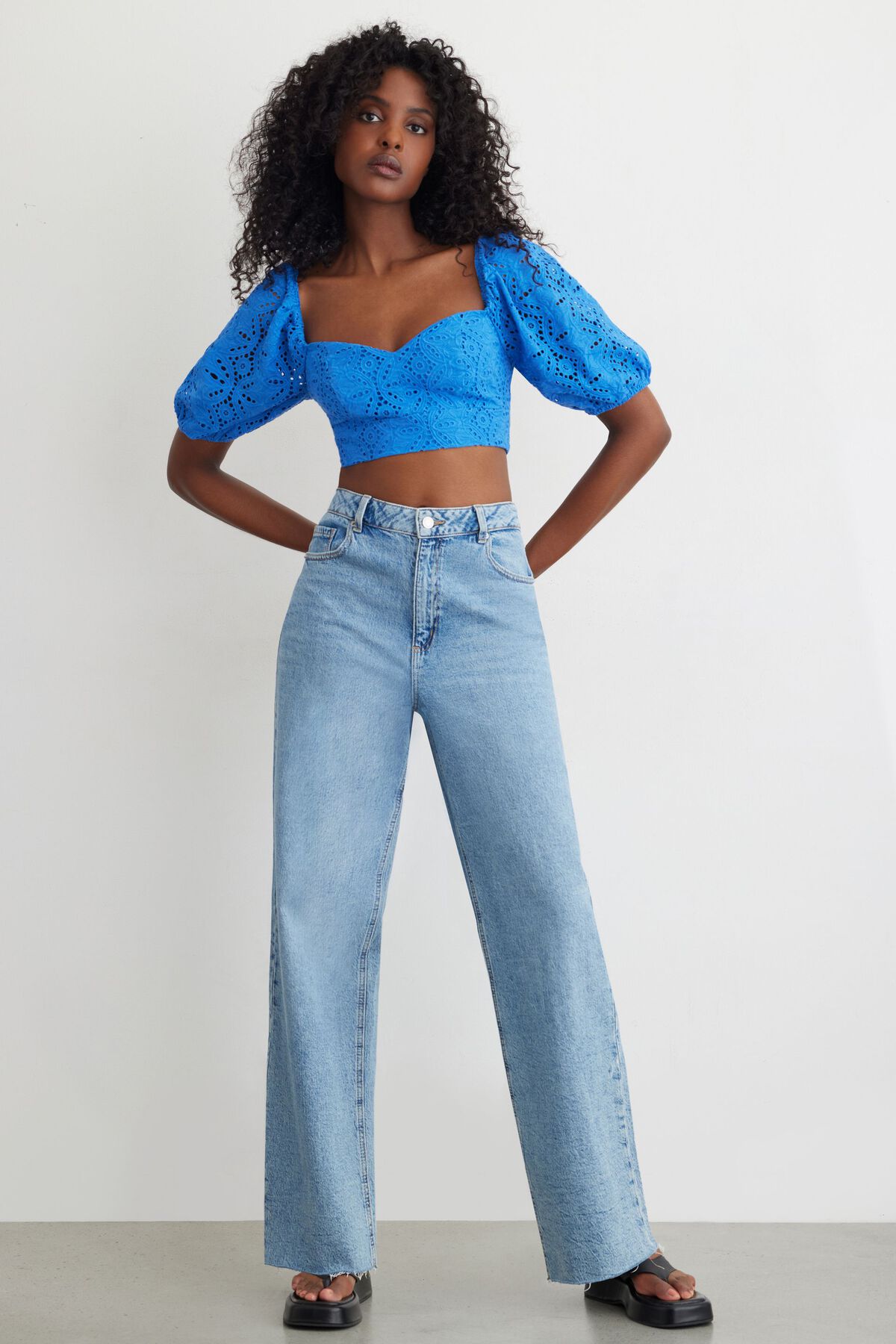 Dynamite Short Sleeve Eyelet Crop Top. 2