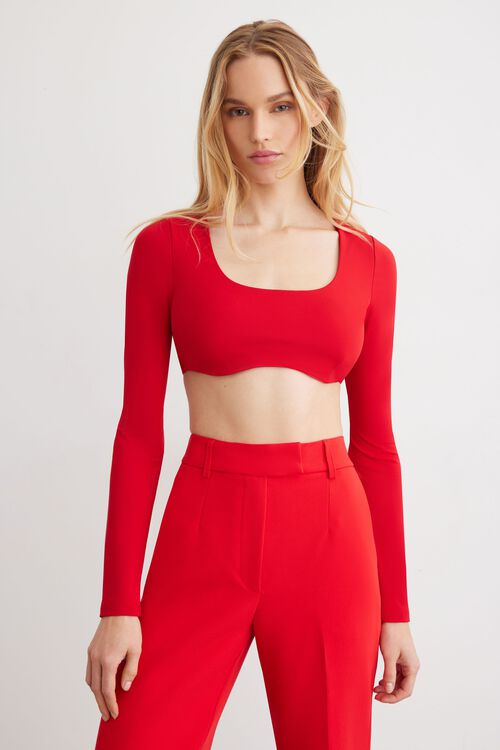 Tight Red Crop Top Jumper Female Sweater Tight Crop Top Suit