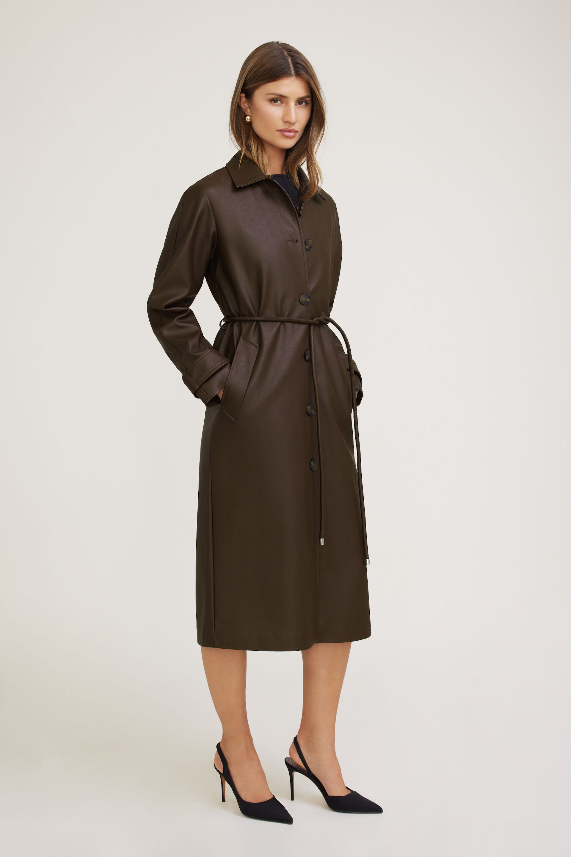 Faux Leather Mac Coat