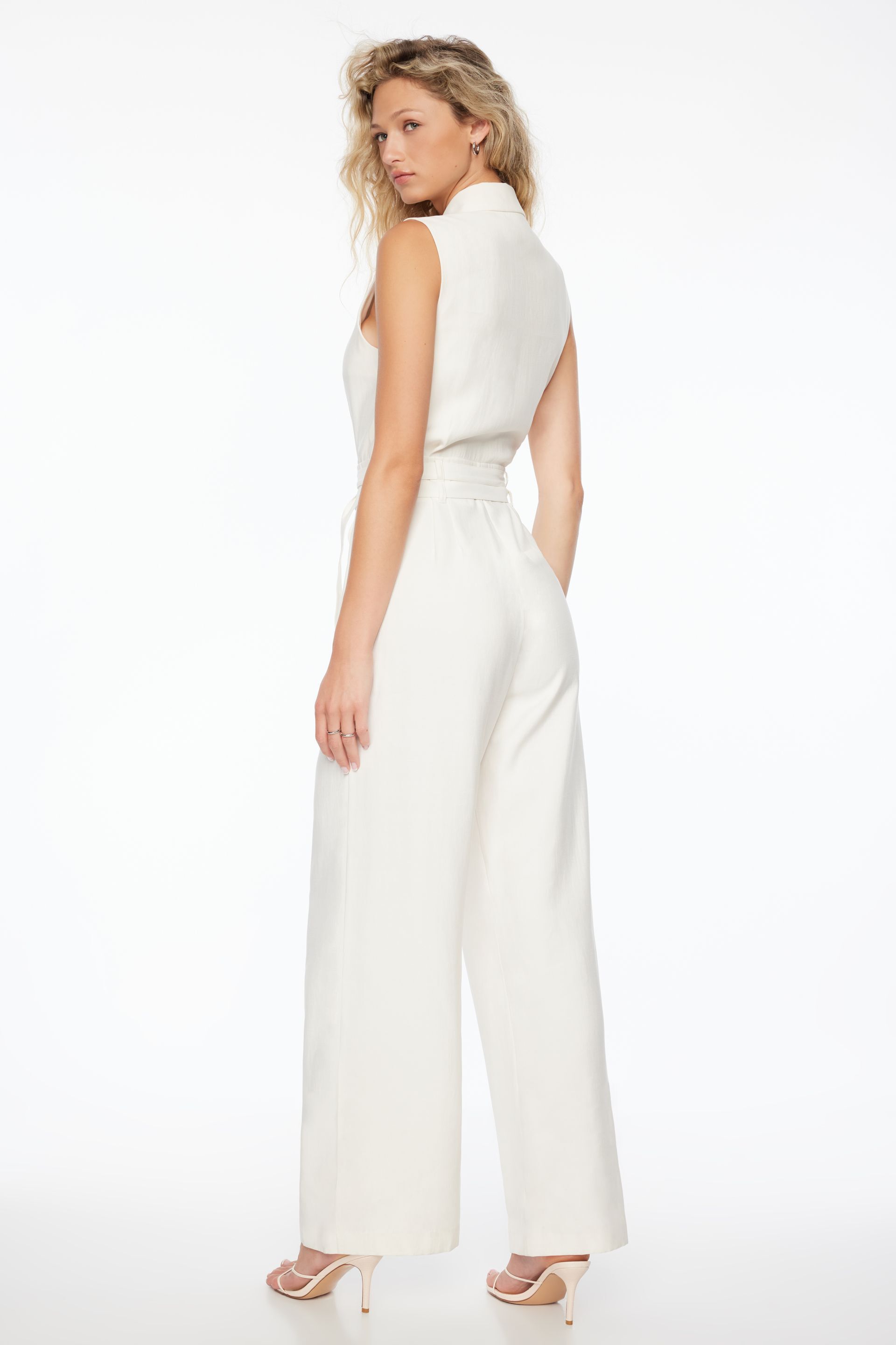 Sleeveless Utility Jumpsuit With Belt Beige | Dynamite