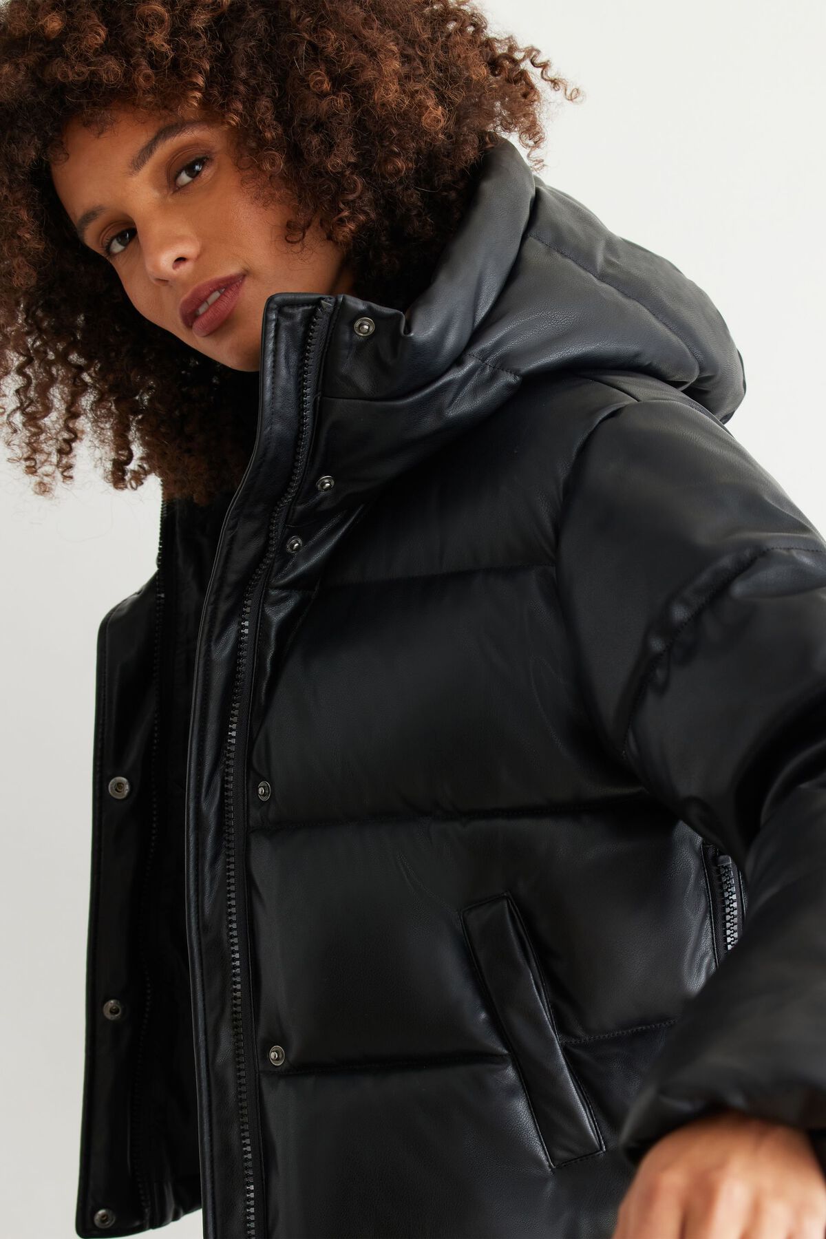 Dynamite Short Faux Leather Puffer Jacket. 4