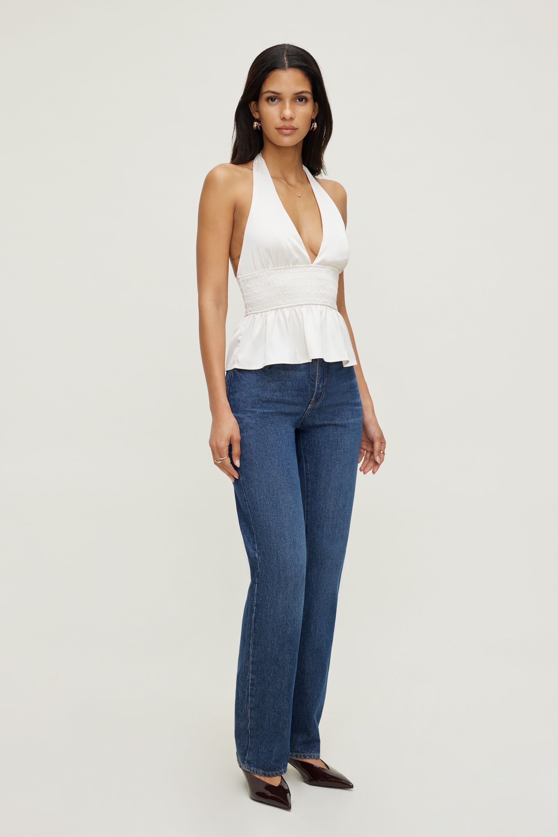 Haut licou à col plongeant en satin