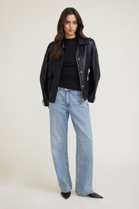 Oversized Faux Leather Aviator Jacket Jet Black Oversized Faux Leather Aviator Jacket