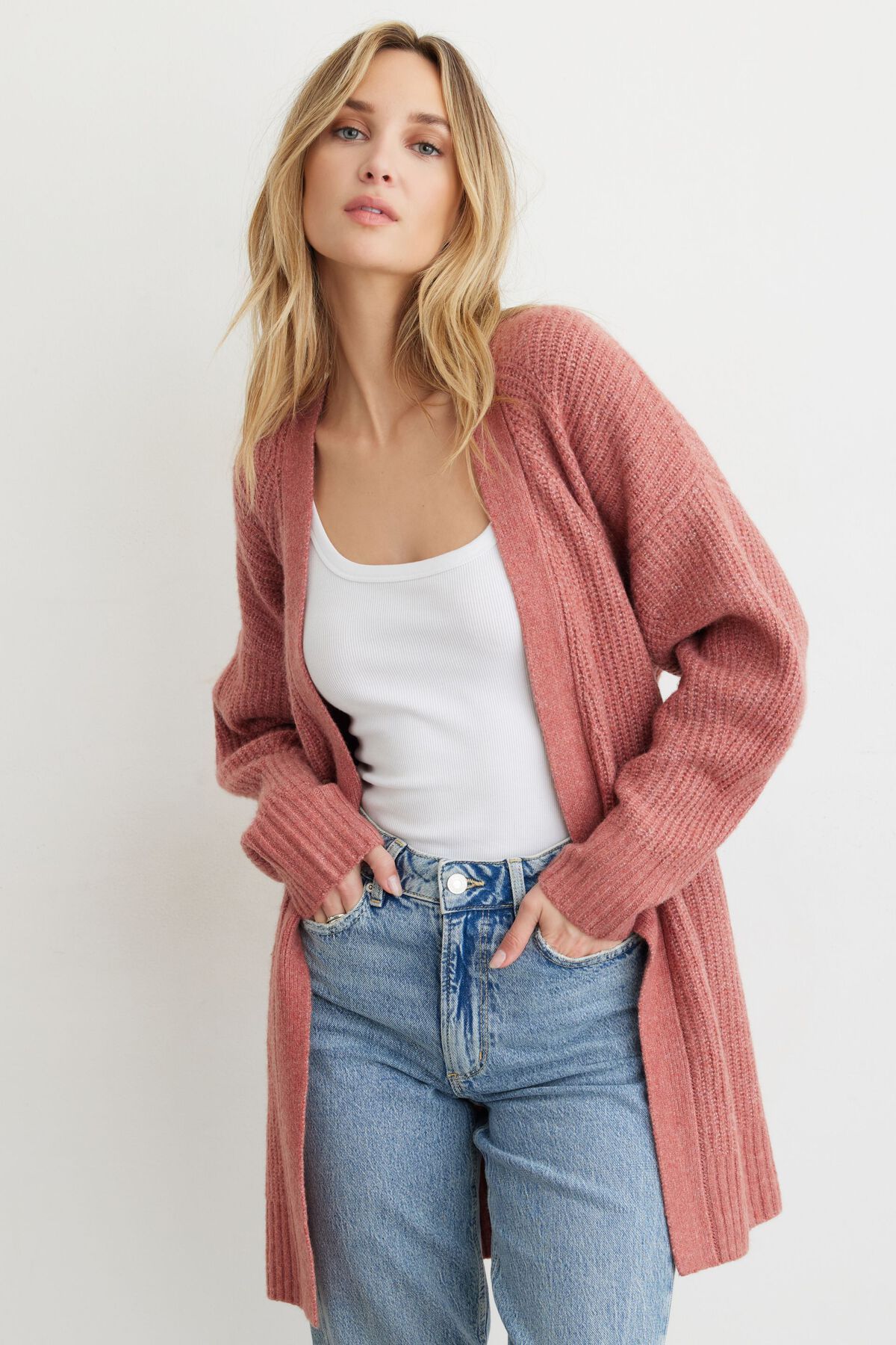 Dynamite Cable Knit Belted Cardigan. 1