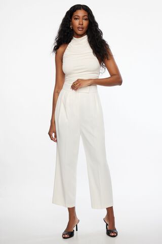 Pleated Carrot Pants White