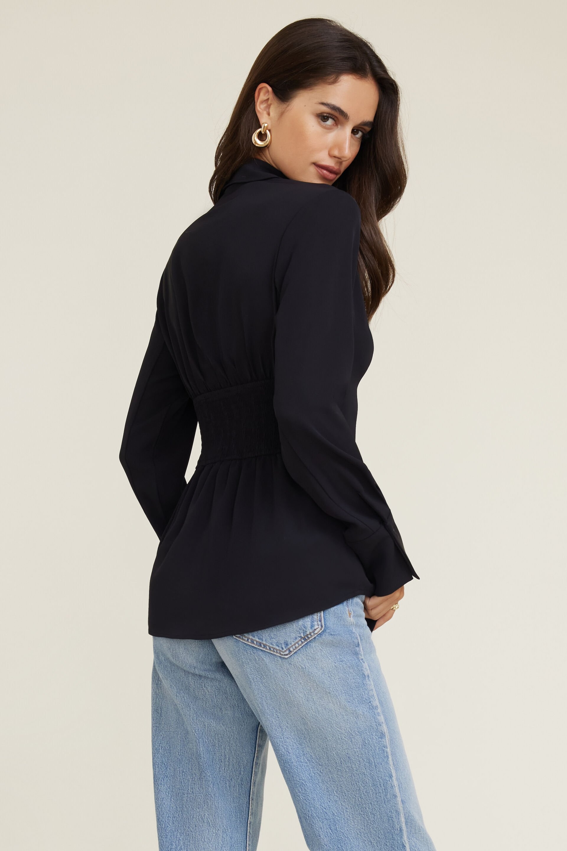 Cinched Waist Fluid Blouse